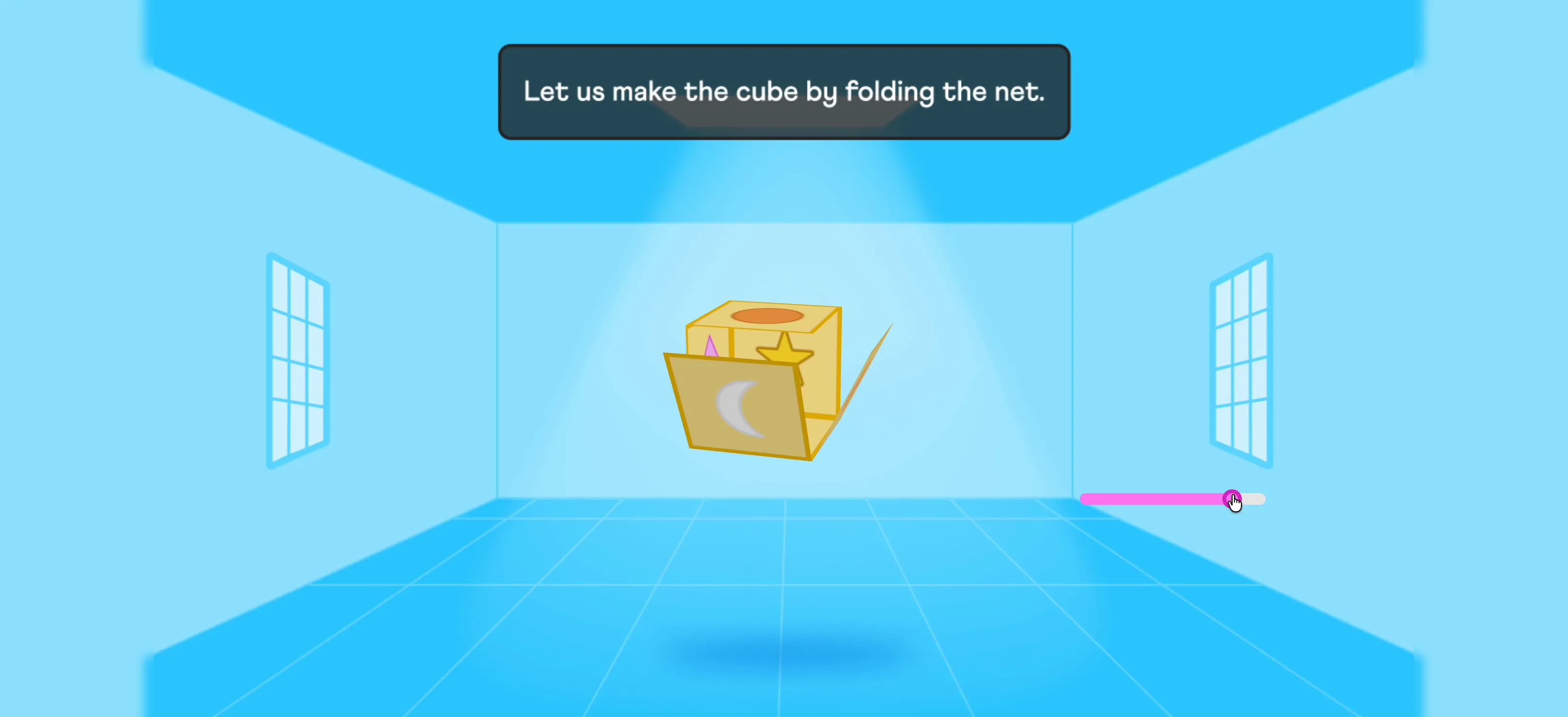 A 3D cube net folding into a cube inside the Cuemath app