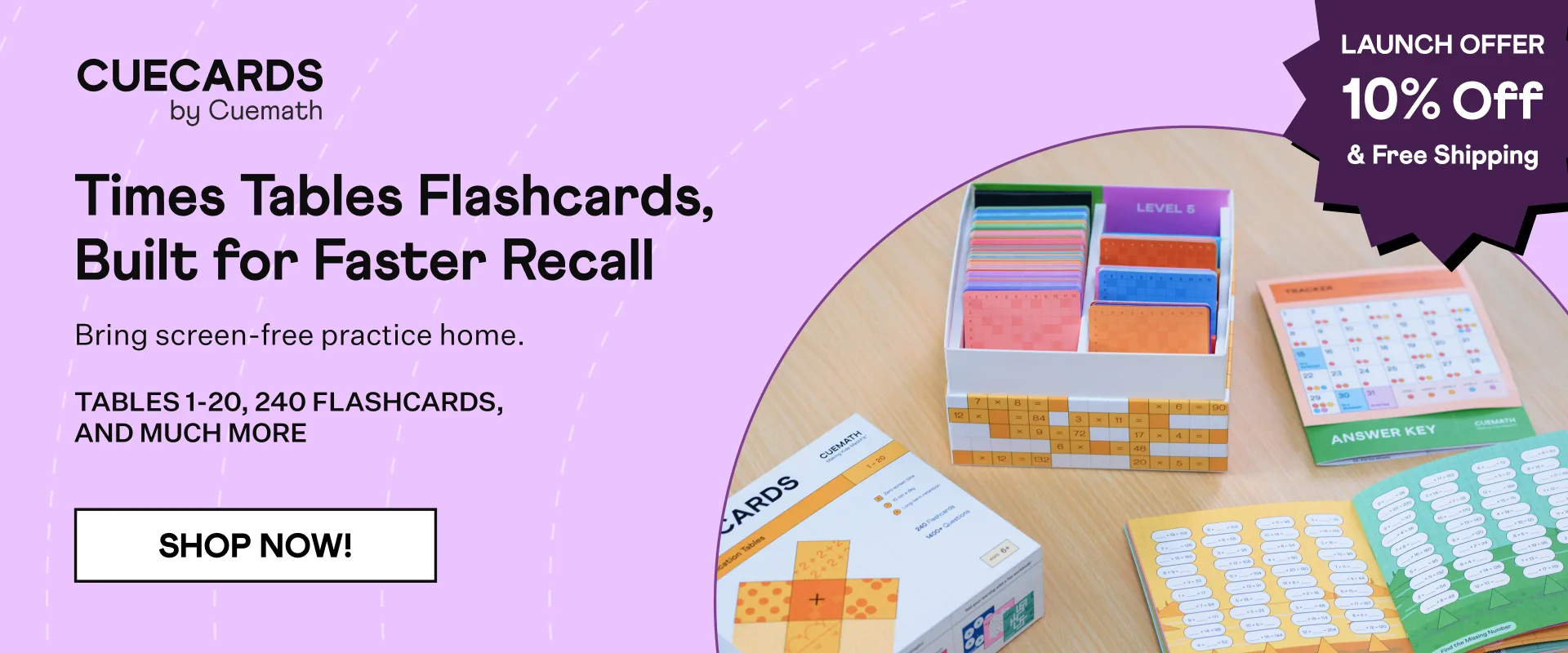 CueCards by Cuemath, times tables flashcards built for faster recall. Launch offer: 10% off and free shipping