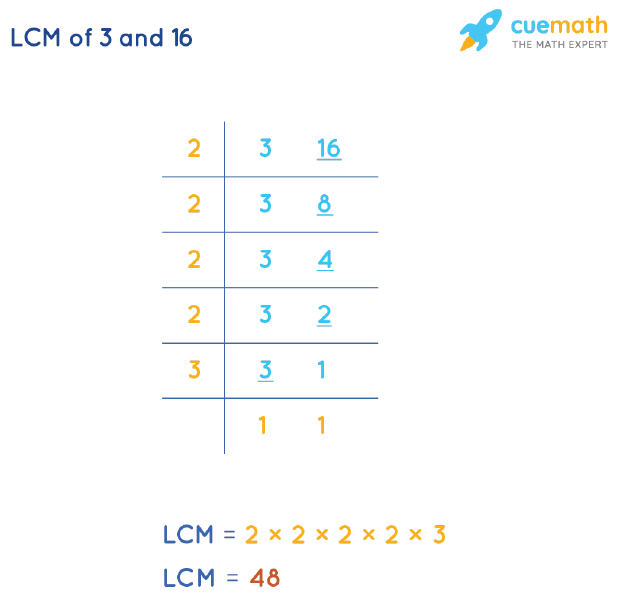 LCM of 3 and 16 by Division Method