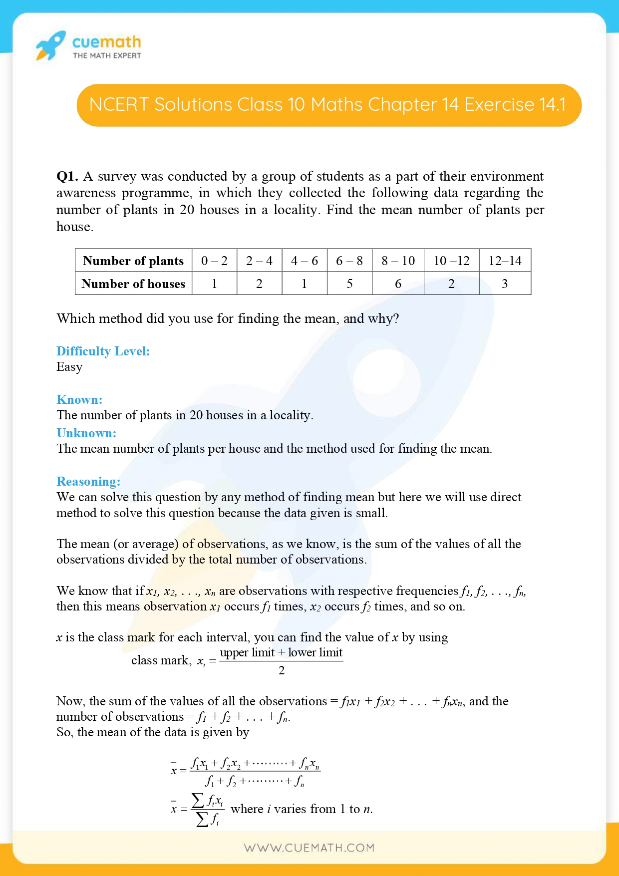 NCERT Solutions Class 10 Maths Chapter 14 Exercise 14.1 1