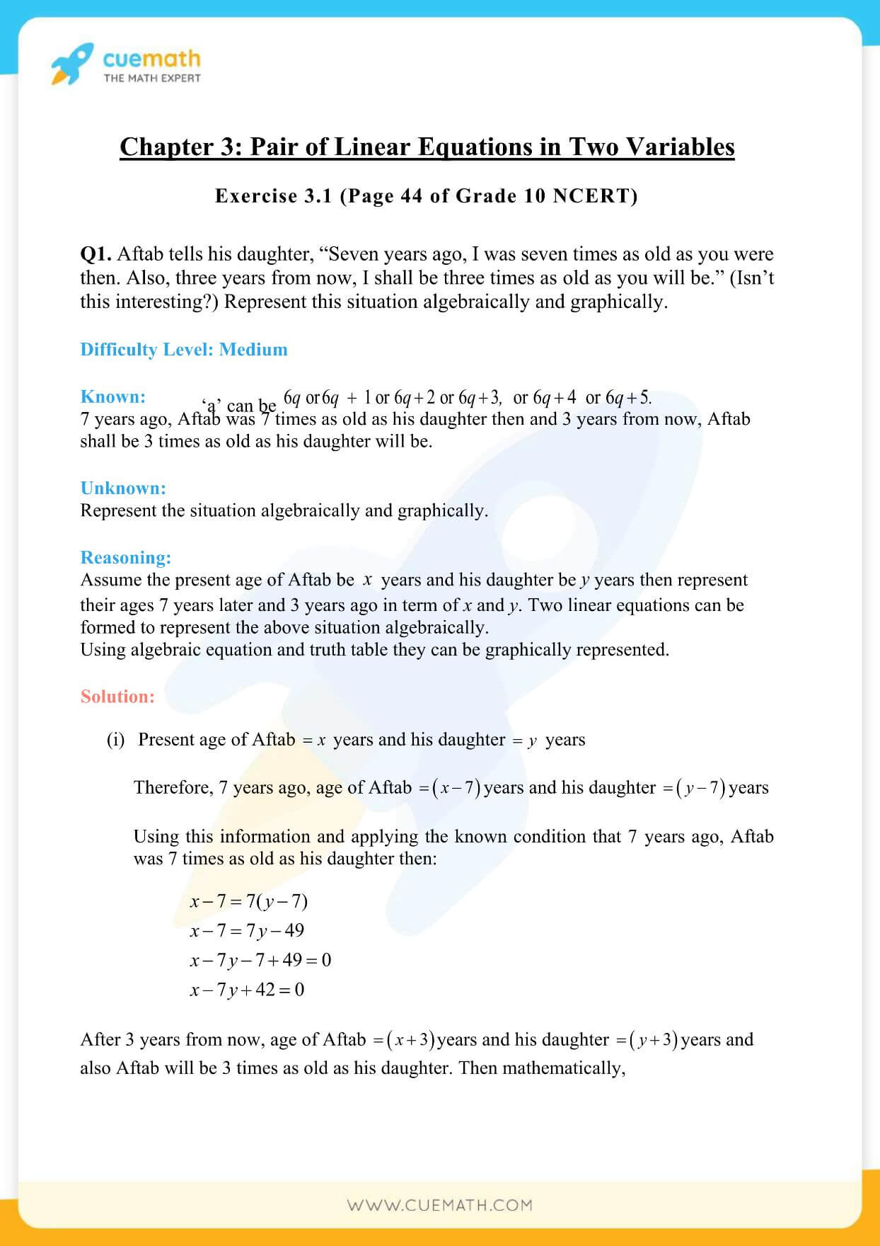 NCERT Solutions Class 10 Maths Chapter 3 Pair Of Linear Equations 1