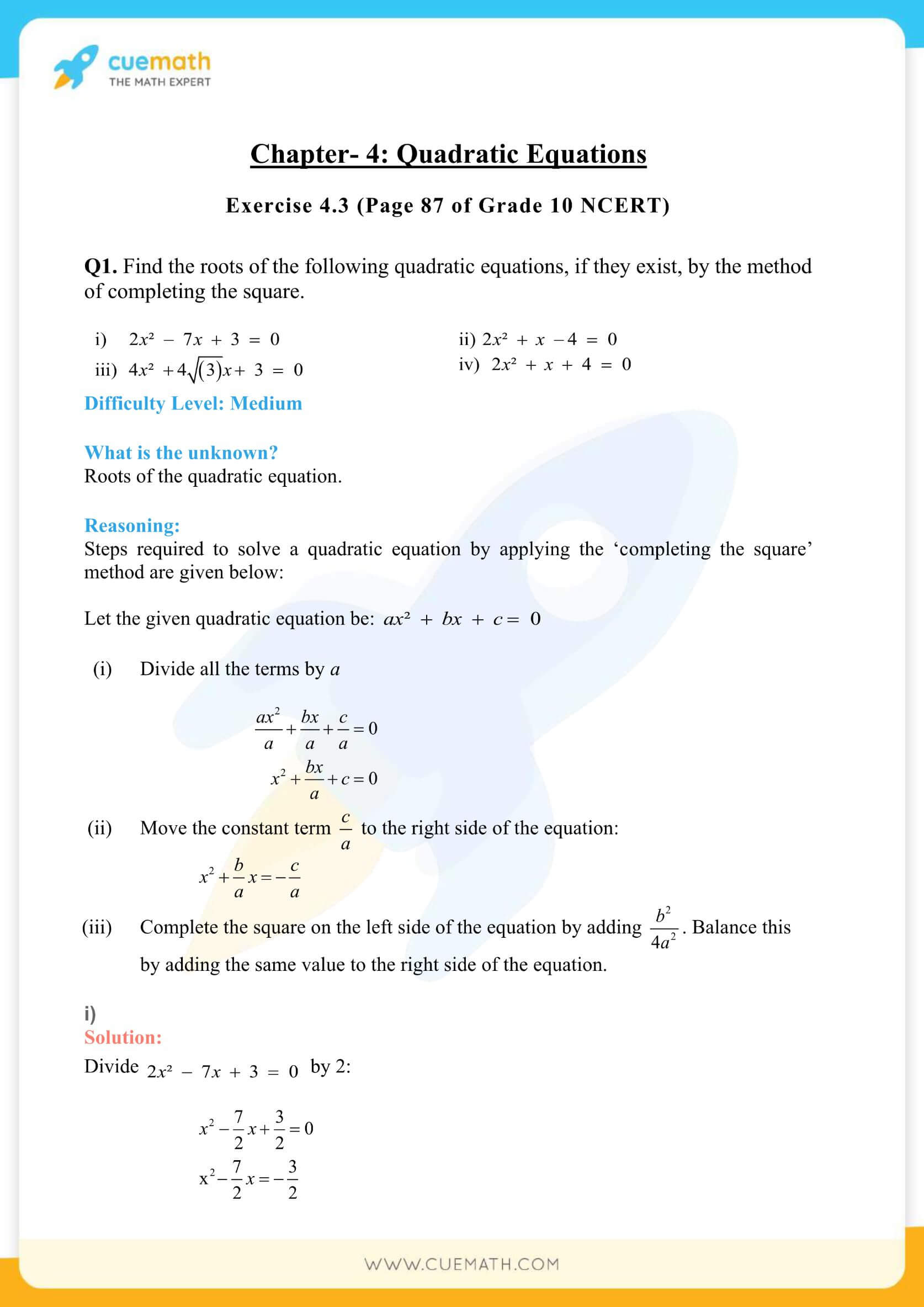 NCERT Solutions Class 10 Maths Chapter 4 Quadratic Equations 14