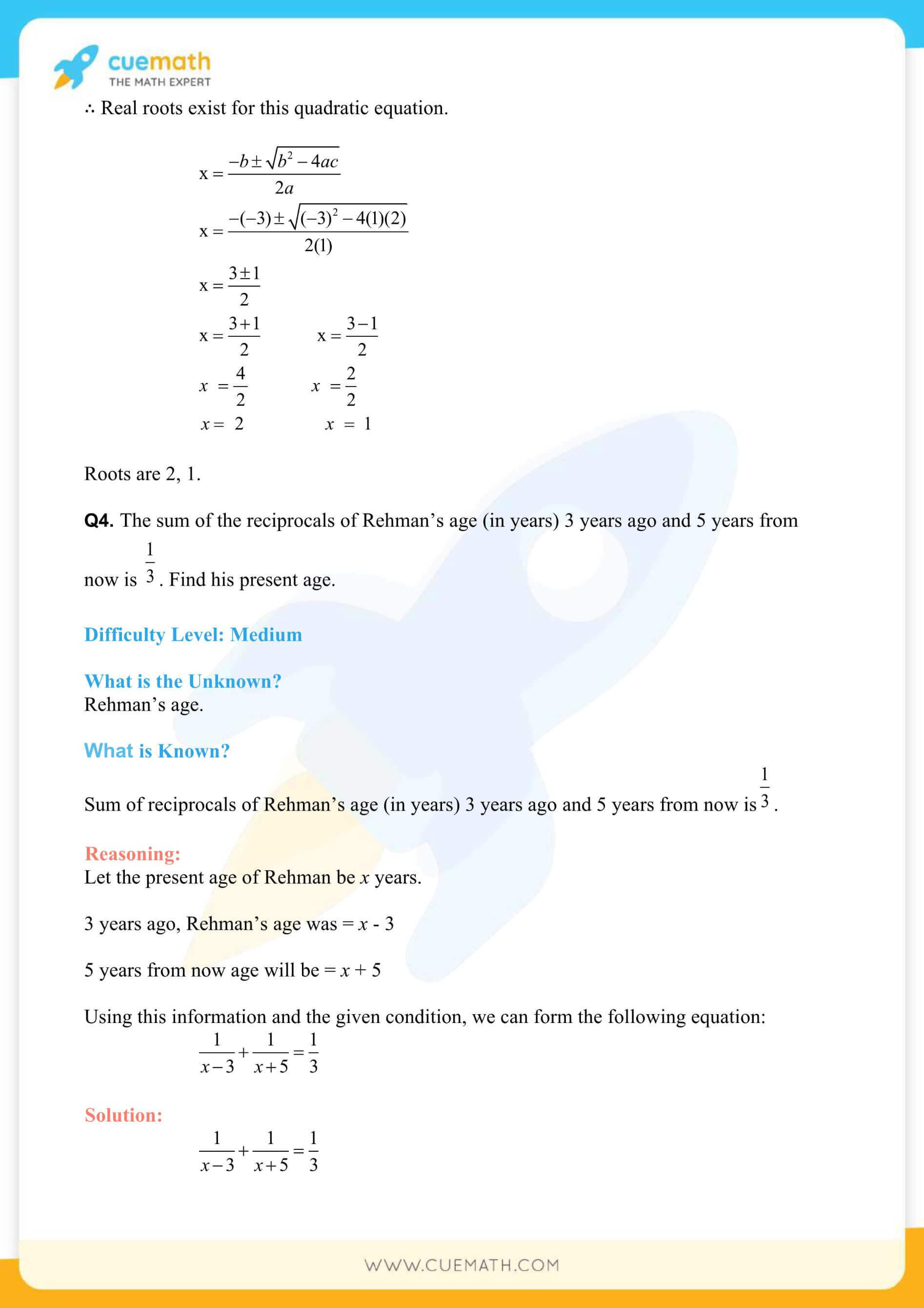 NCERT Solutions Class 10 Maths Chapter 4 Quadratic Equations 21