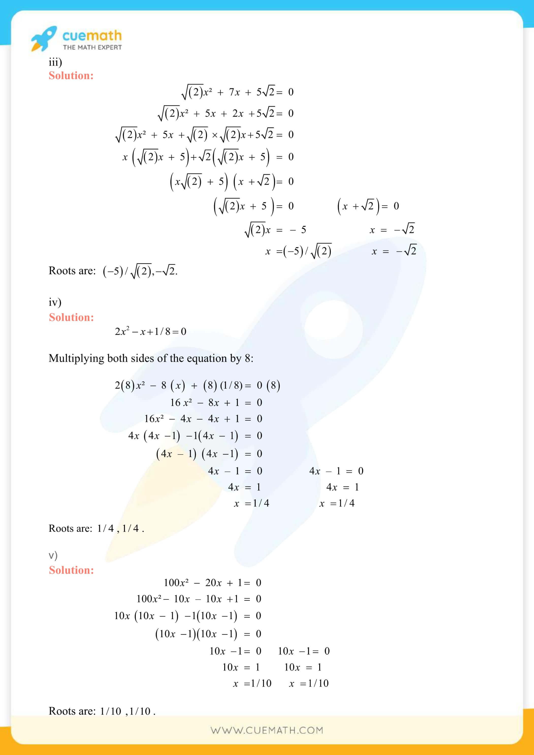 NCERT Solutions Class 10 Maths Chapter 4 Quadratic Equations 8