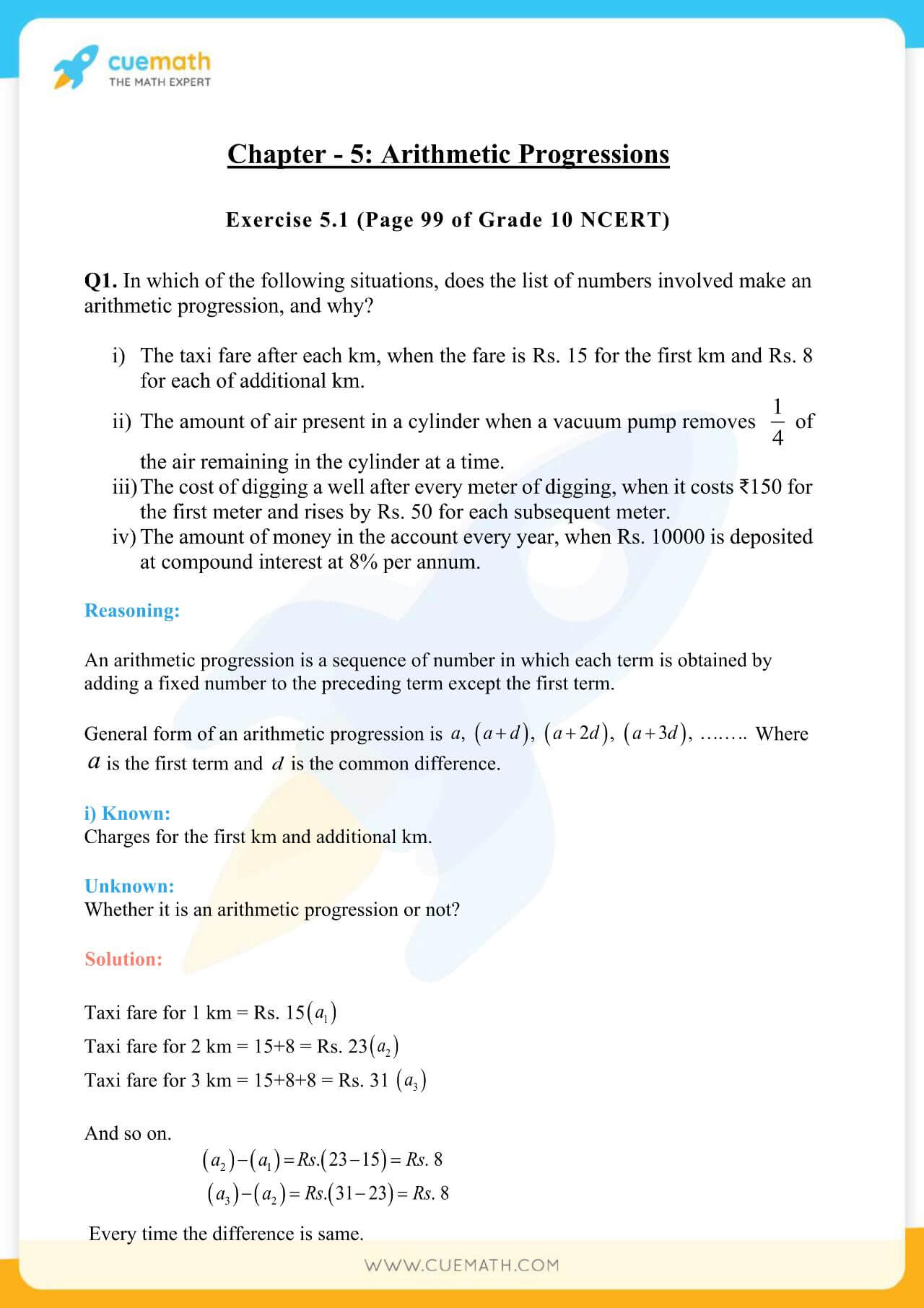 NCERT Solutions Class 10 Maths Chapter 5 Exercise 5.1 1