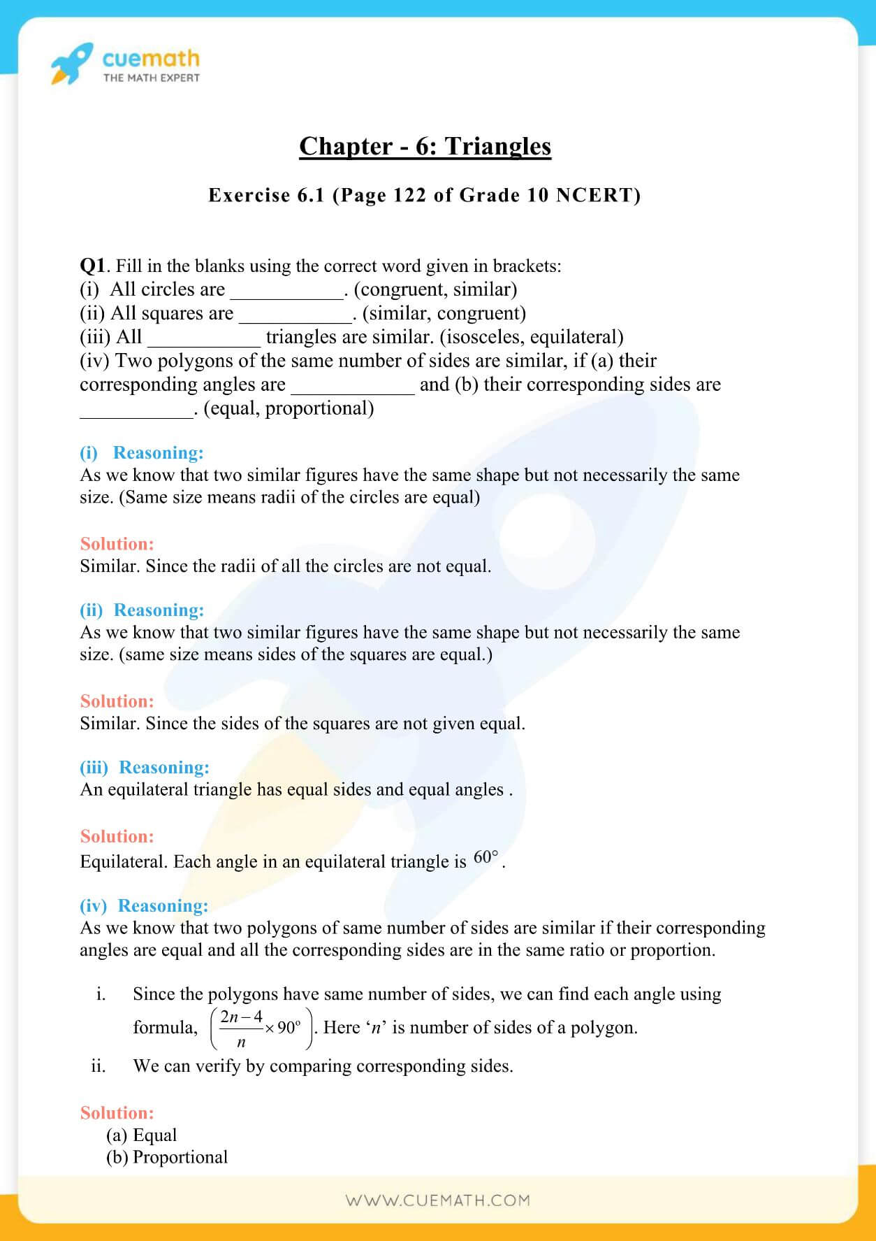NCERT Solutions Class 10 Maths Chapter 6 Exercise 6.1 1