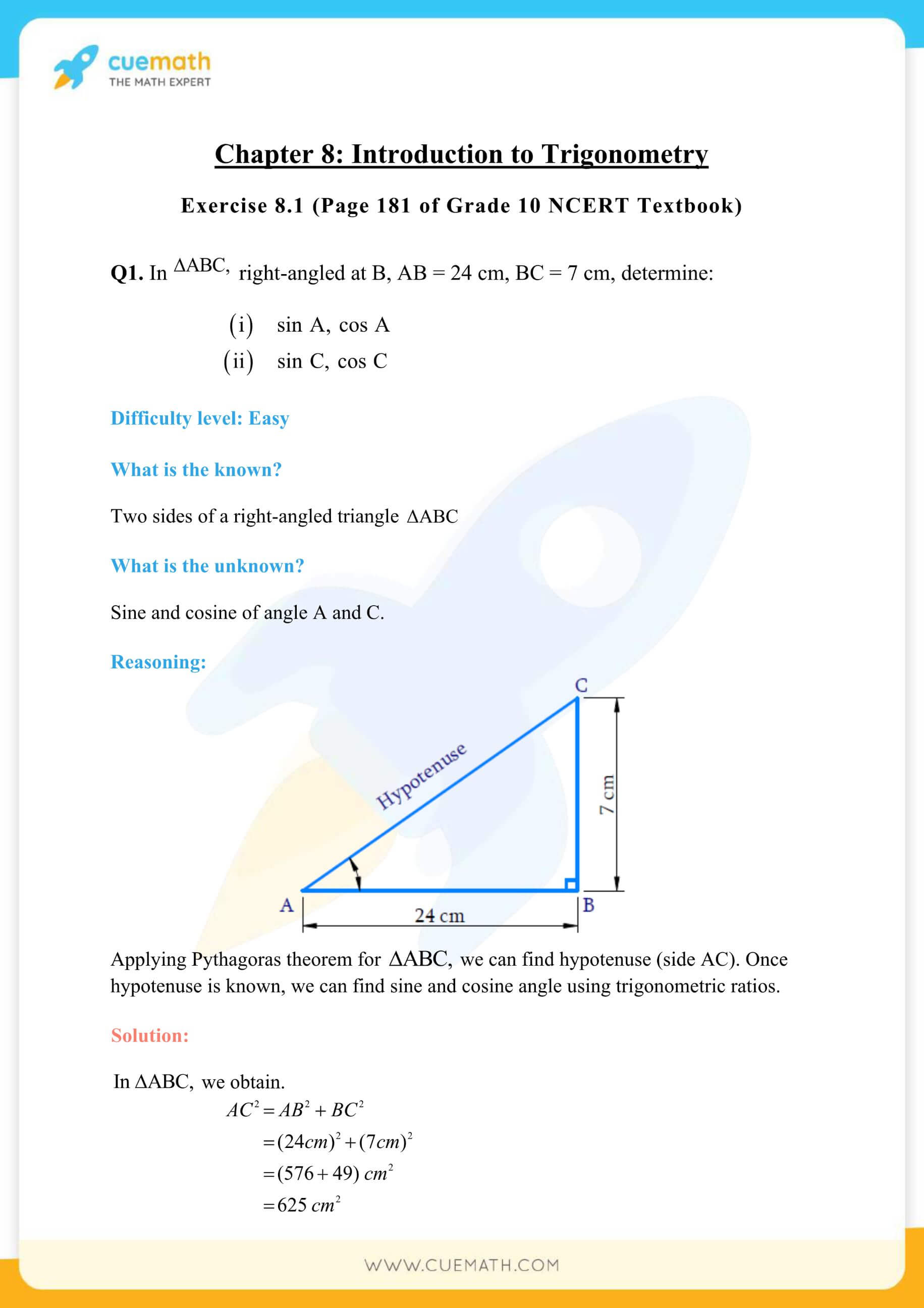 NCERT Solutions Class 10 Maths Chapter 8 Introduction To Trigonometry 1