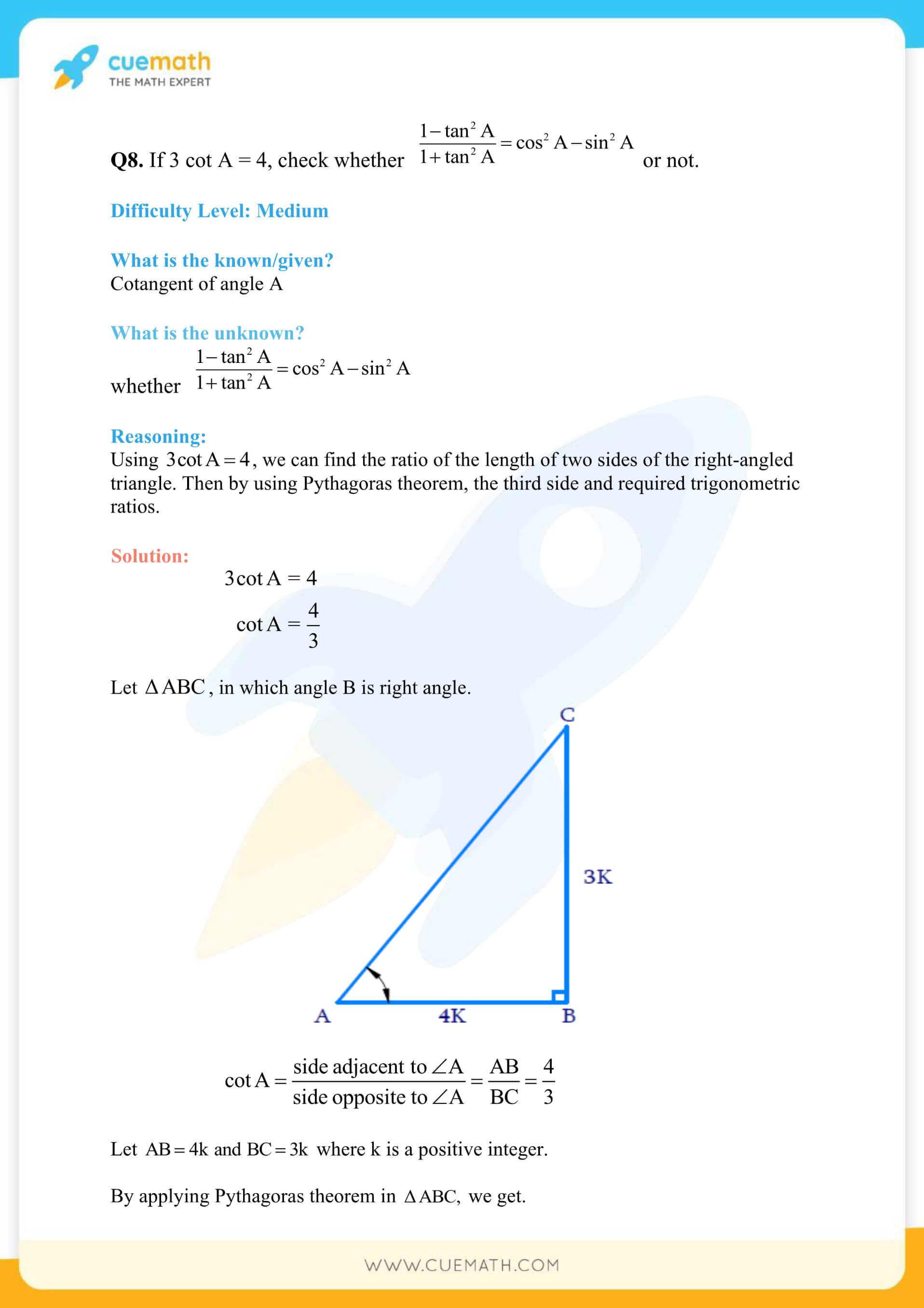 NCERT Solutions Class 10 Maths Chapter 8 Introduction To Trigonometry 14