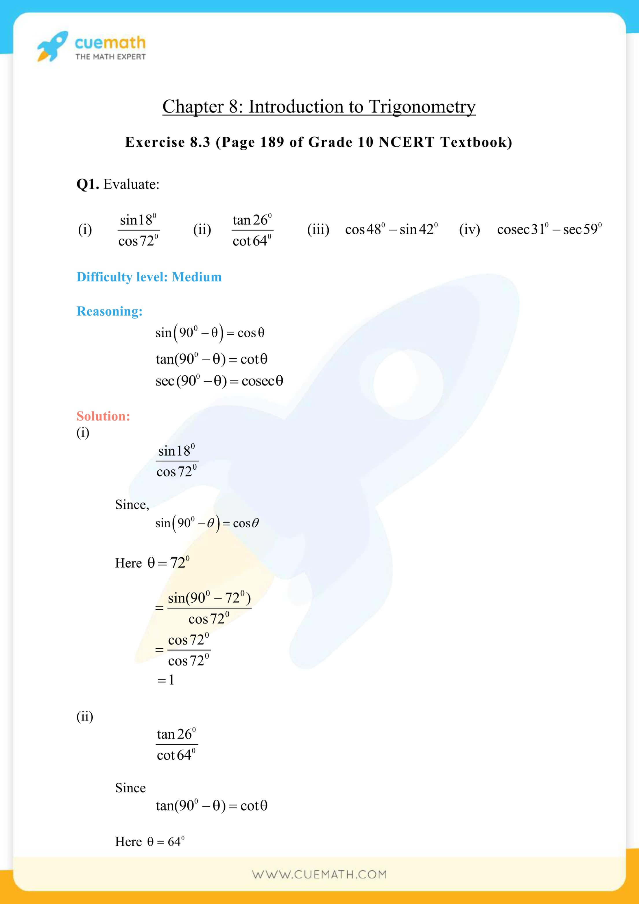 NCERT Solutions Class 10 Maths Chapter 8 Exercise  - Free PDF