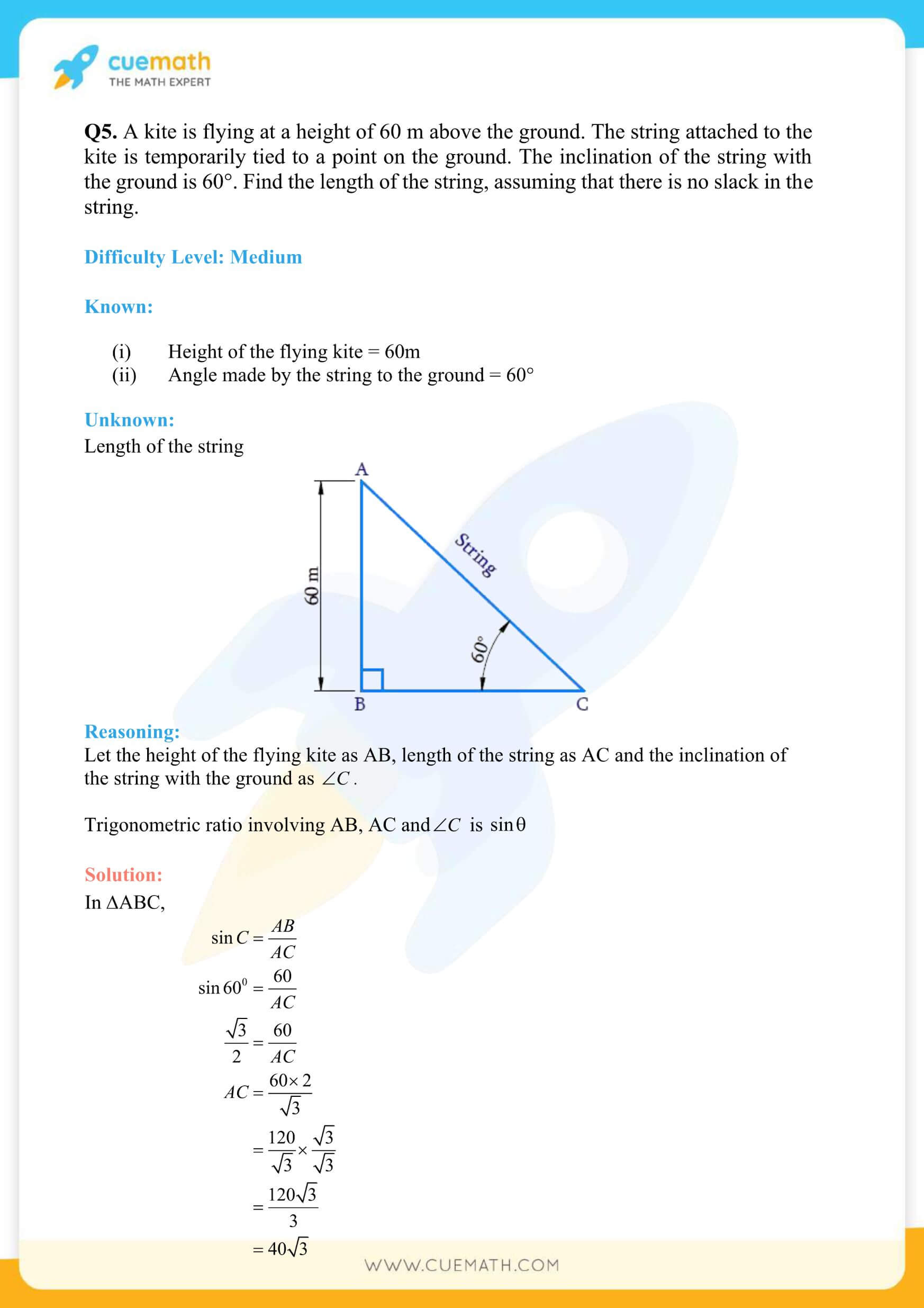 NCERT Solutions Class 10 Maths Chapter 9 Applications Of Trigonometry 7