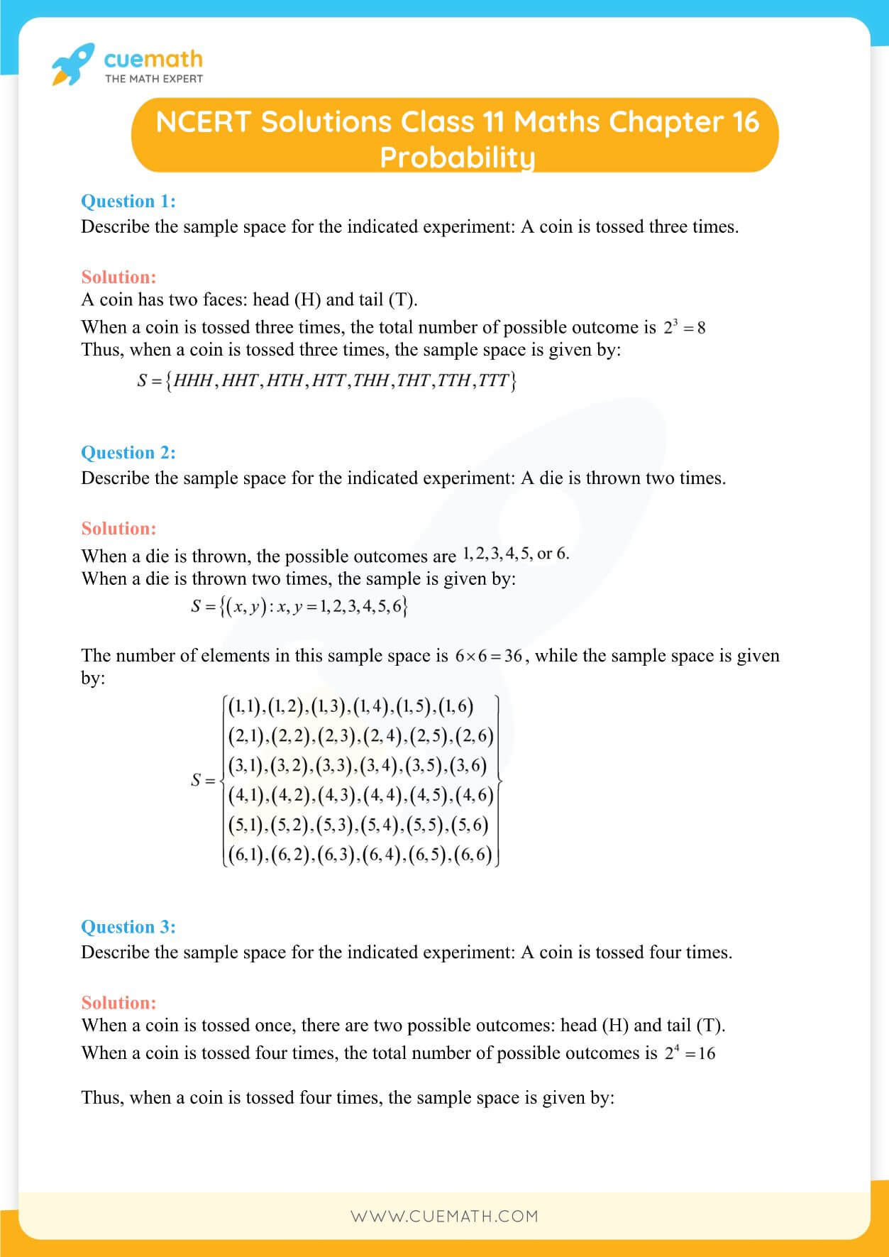NCERT Solutions Class 11 Maths Chapter 16 Exercise 16.1