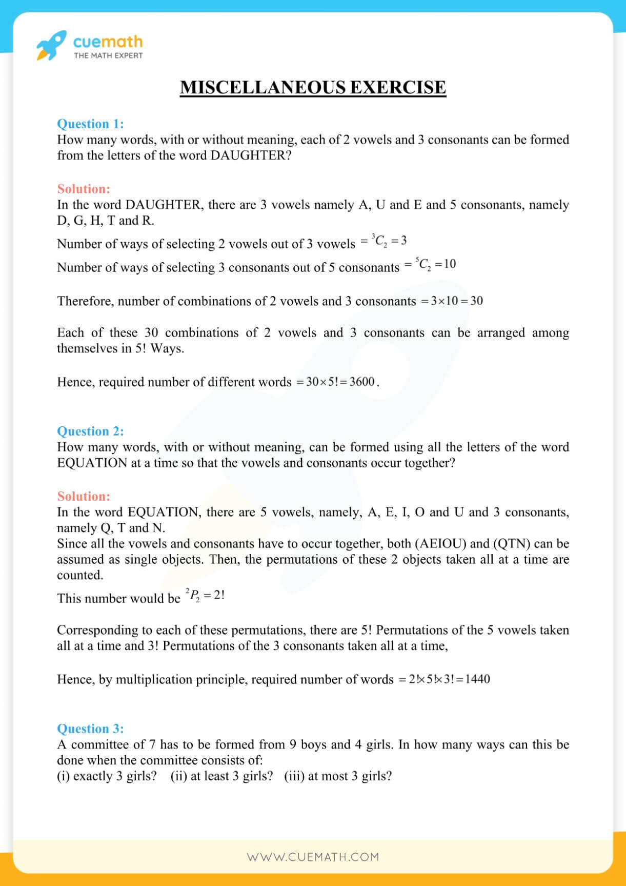 NCERT Solutions For Class Maths Chapter Miscellaneous Exercise Download PDF