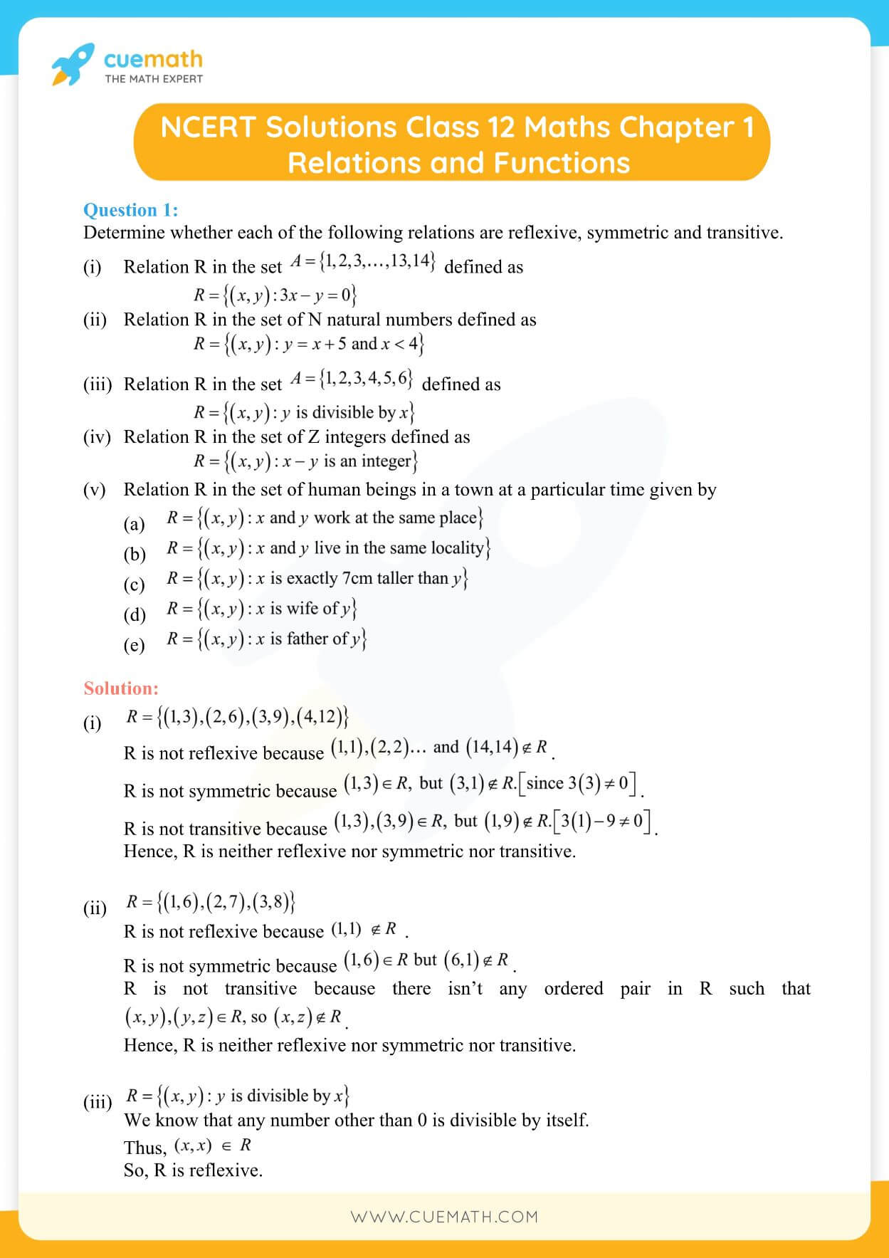 NCERT Solutions Class 12 Maths Chapter 1