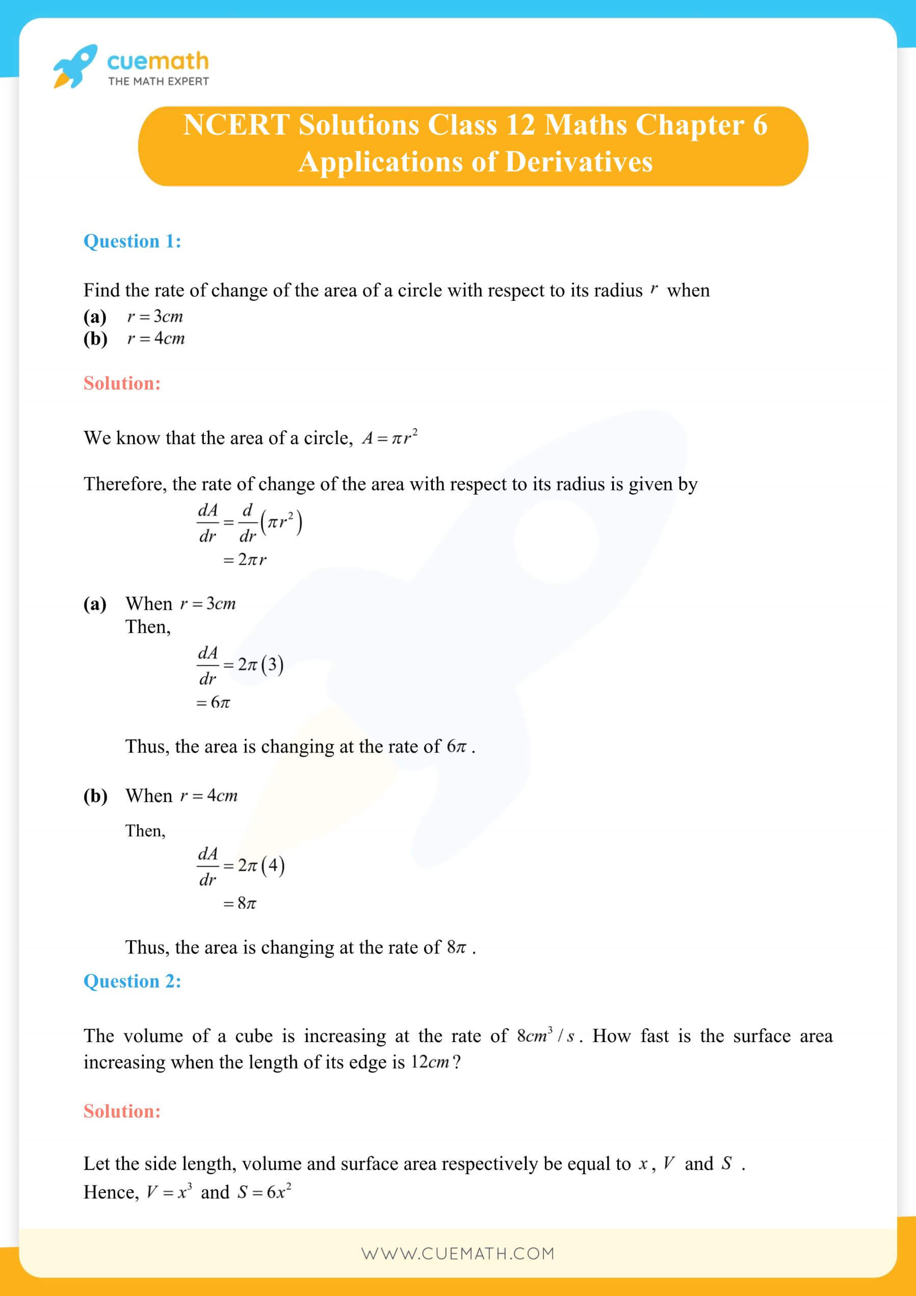 NCERT Solutions Class 12 Maths Chapter 6 Exercise 6.1 1
