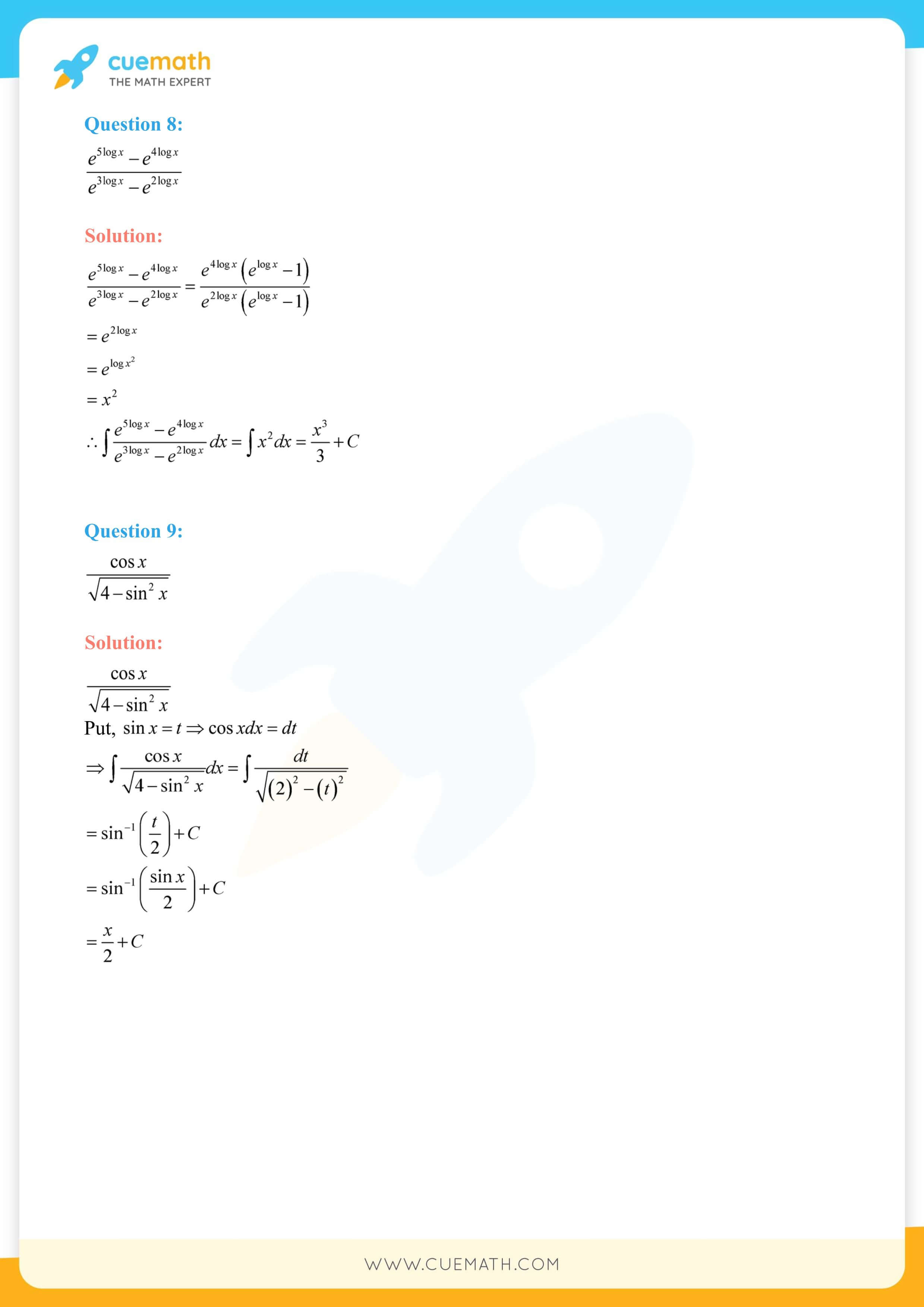 Integral e^5log x - e^4log x / e^3log x - e^2log x NCERT Integral  Miscellaneous question 8 