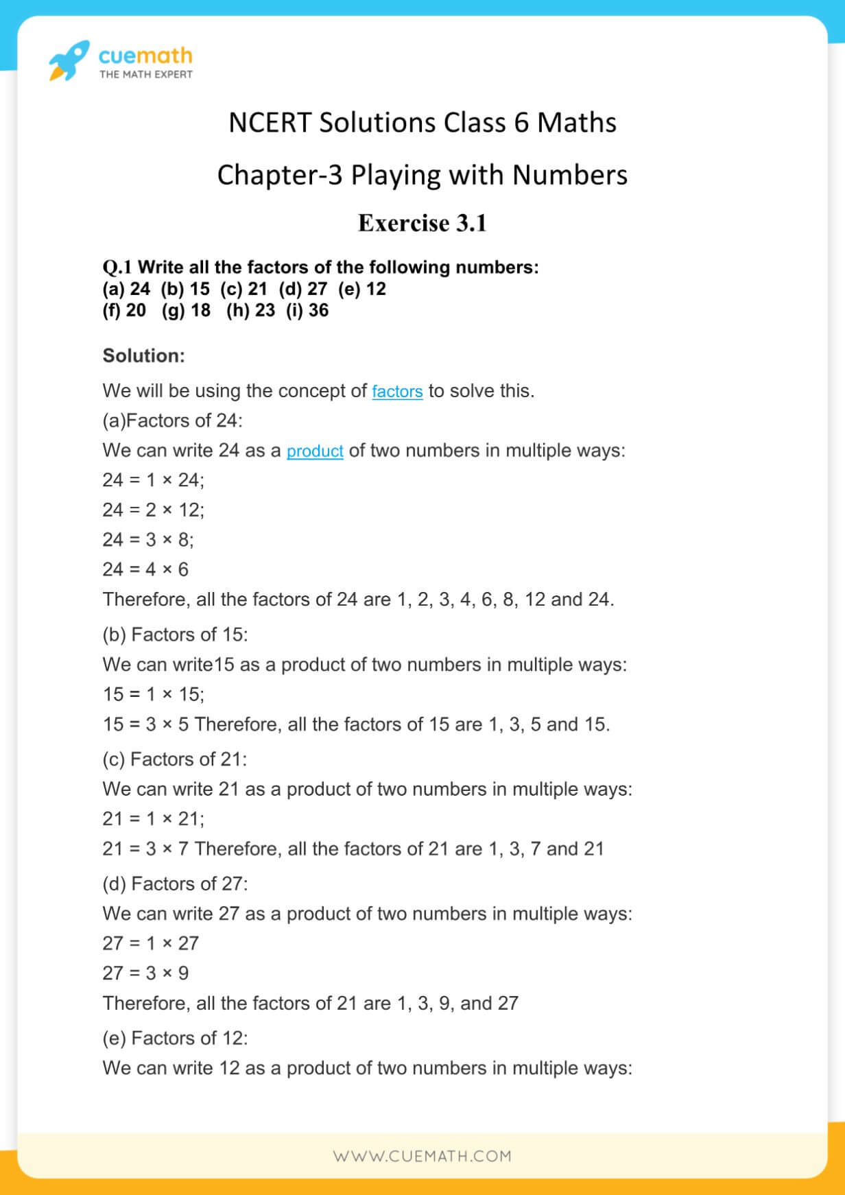 NCERT Solutions Class 6 Maths Chapter 3 Exercise 3 1 Playing With 