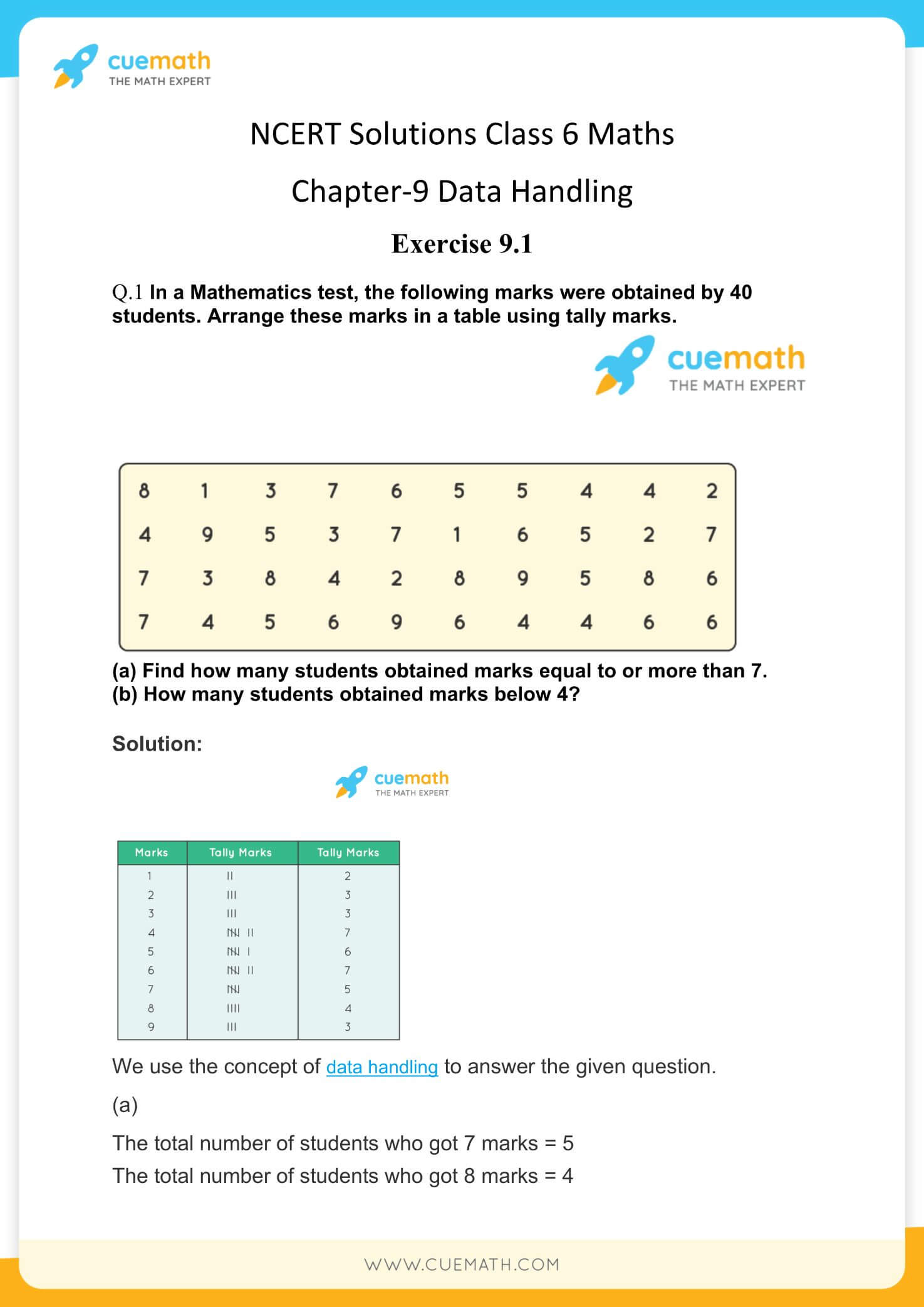 ncert solutions for class 6 maths chapter 9 exercise 9 1 data handling download pdf now