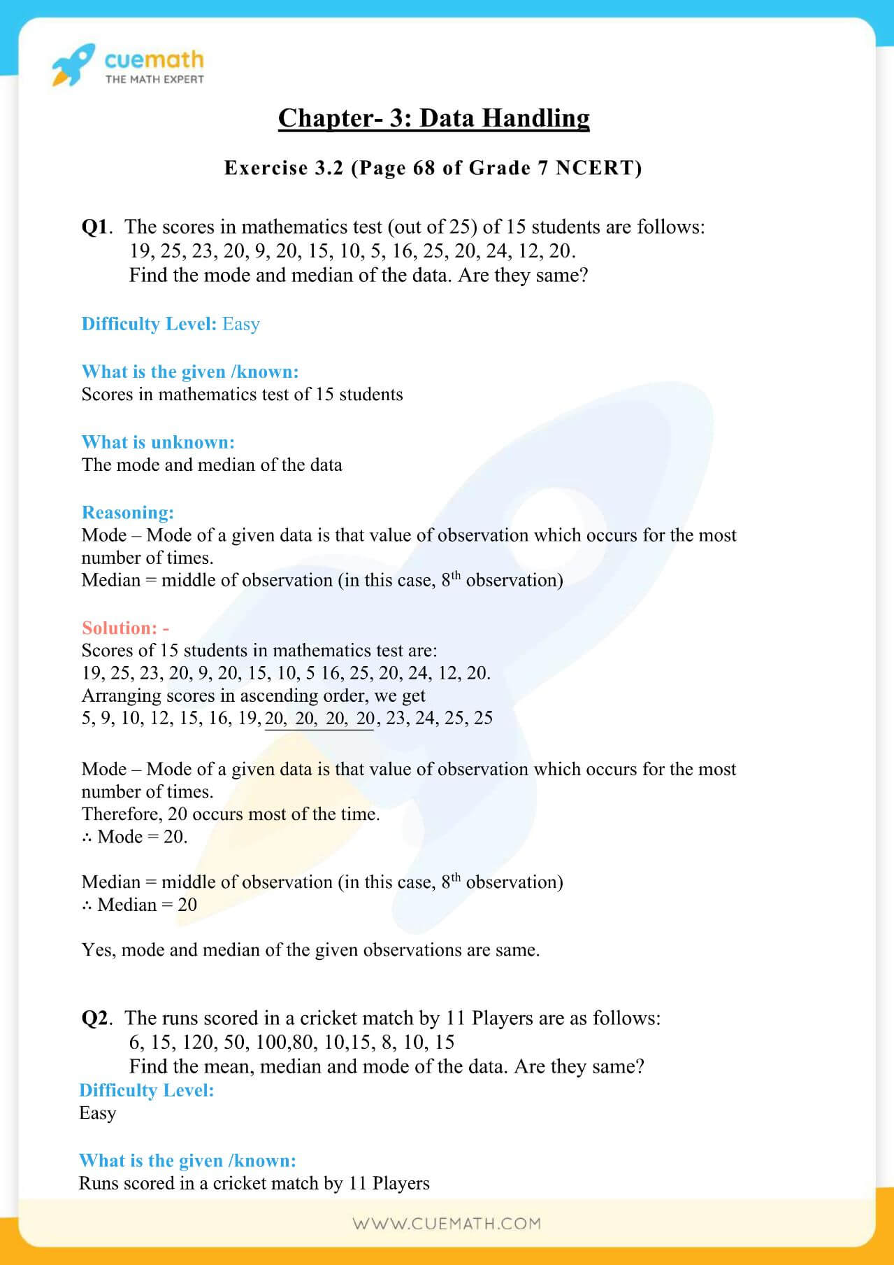 Data Handling Class 7 Formulas