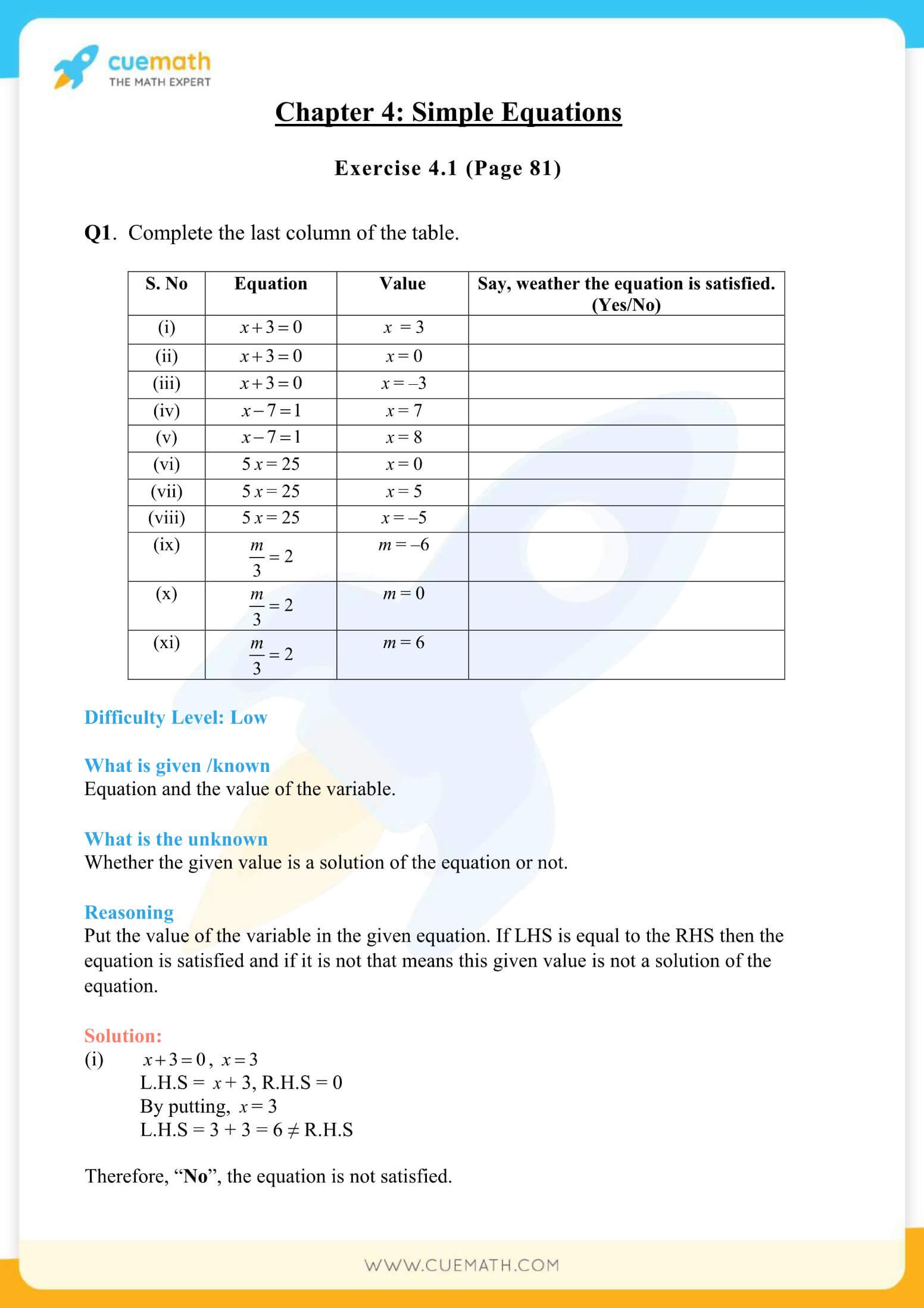 NCERT Solutions Class 7 Math Chapter 4 Exercise 4.1 1