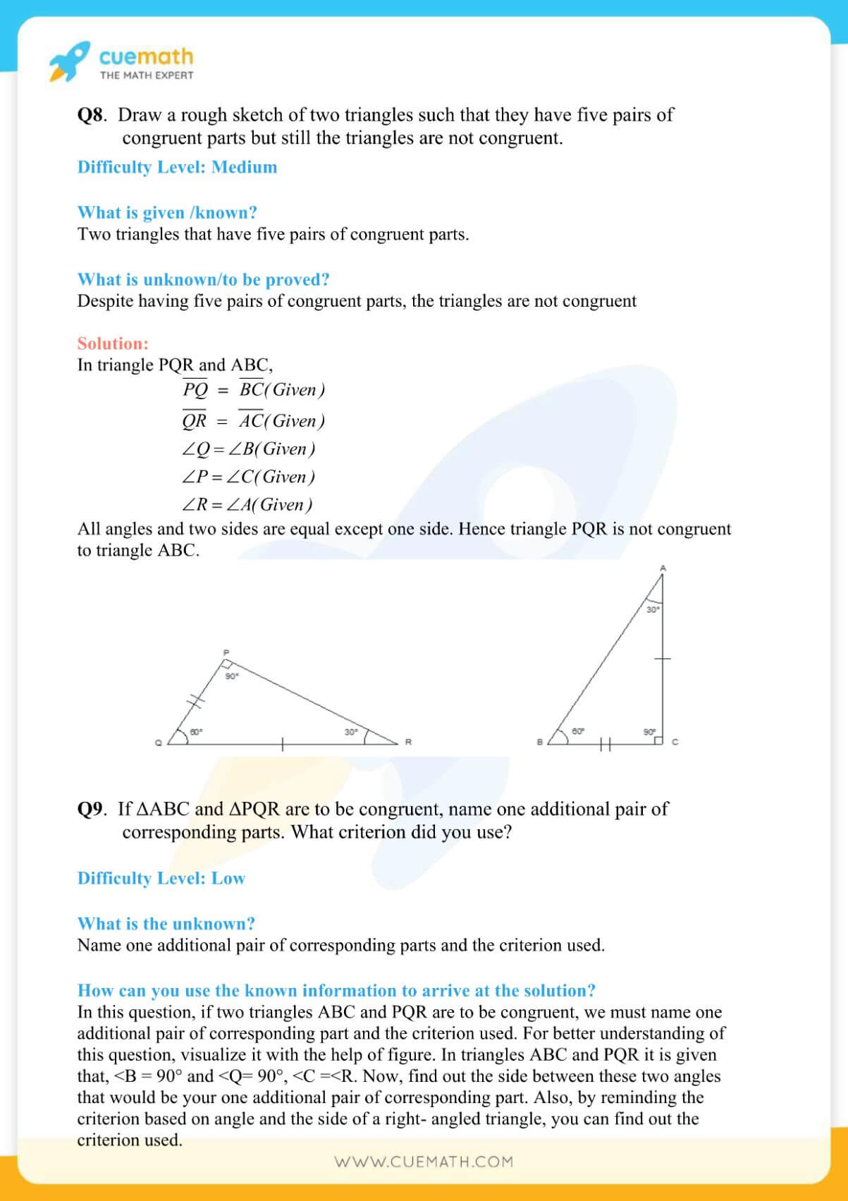 NCERT Solutions Class 7 Math Chapter 7 Congruence Of Triangles 10