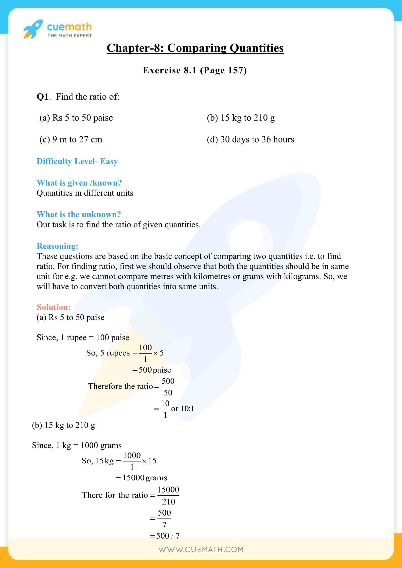 Class 8 Maths Worksheet Comparing Quantities