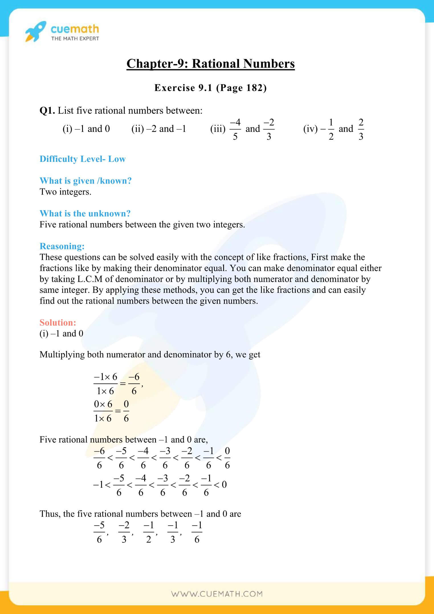 NCERT Solutions Class 7 Math Chapter 9 Rational Numbers 1