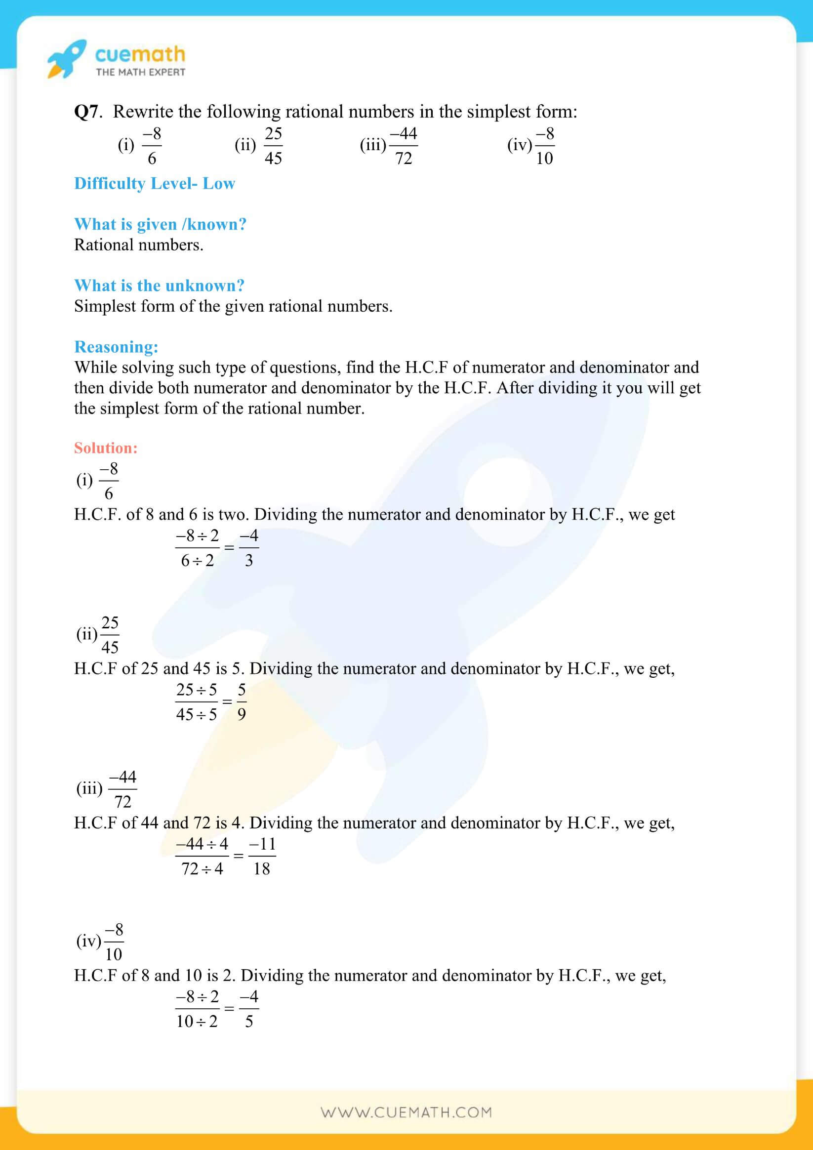 NCERT Solutions Class 7 Math Chapter 9 Rational Numbers 10