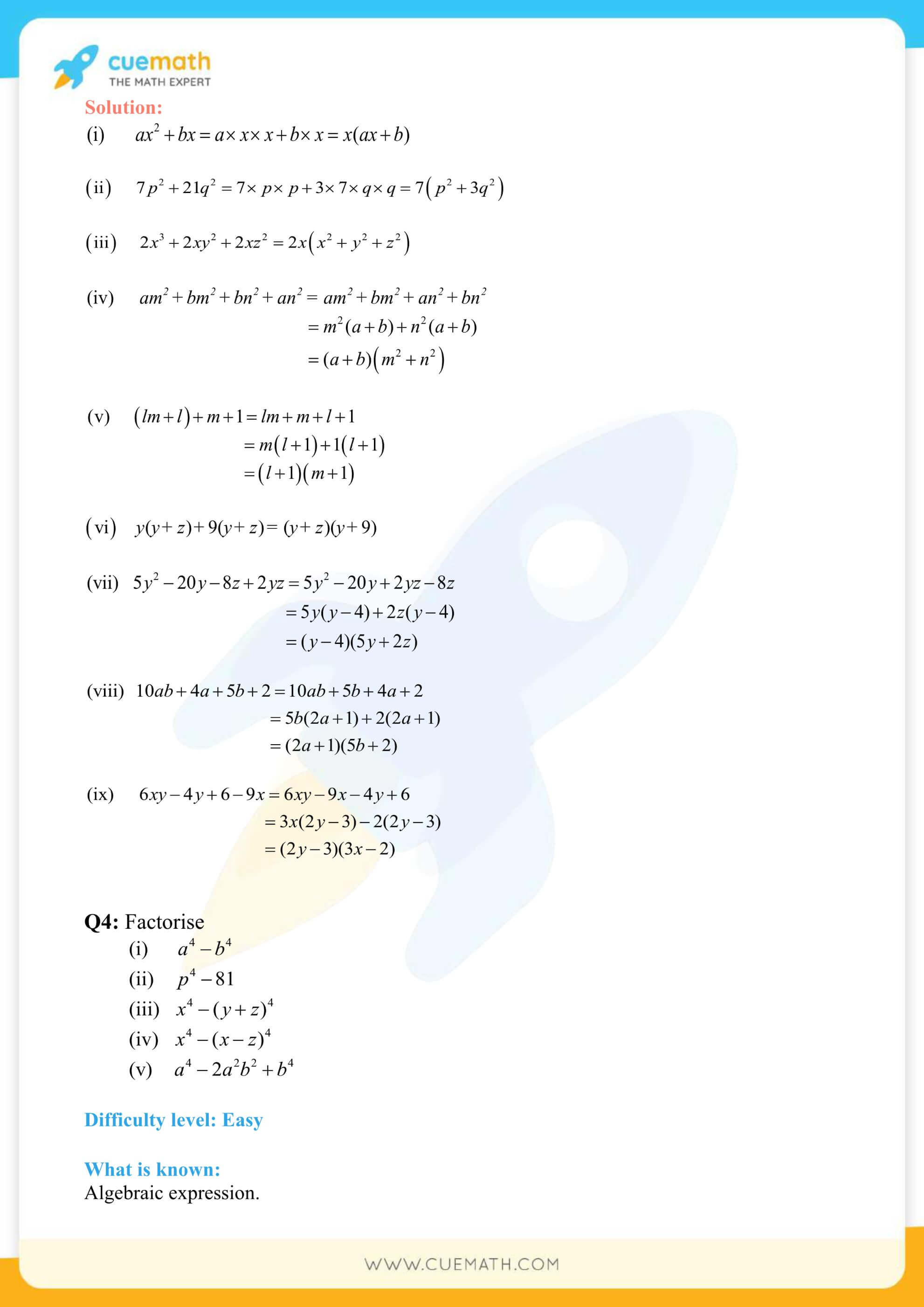 NCERT Solutions Class 8 Math Chapter 14 Factorization 10