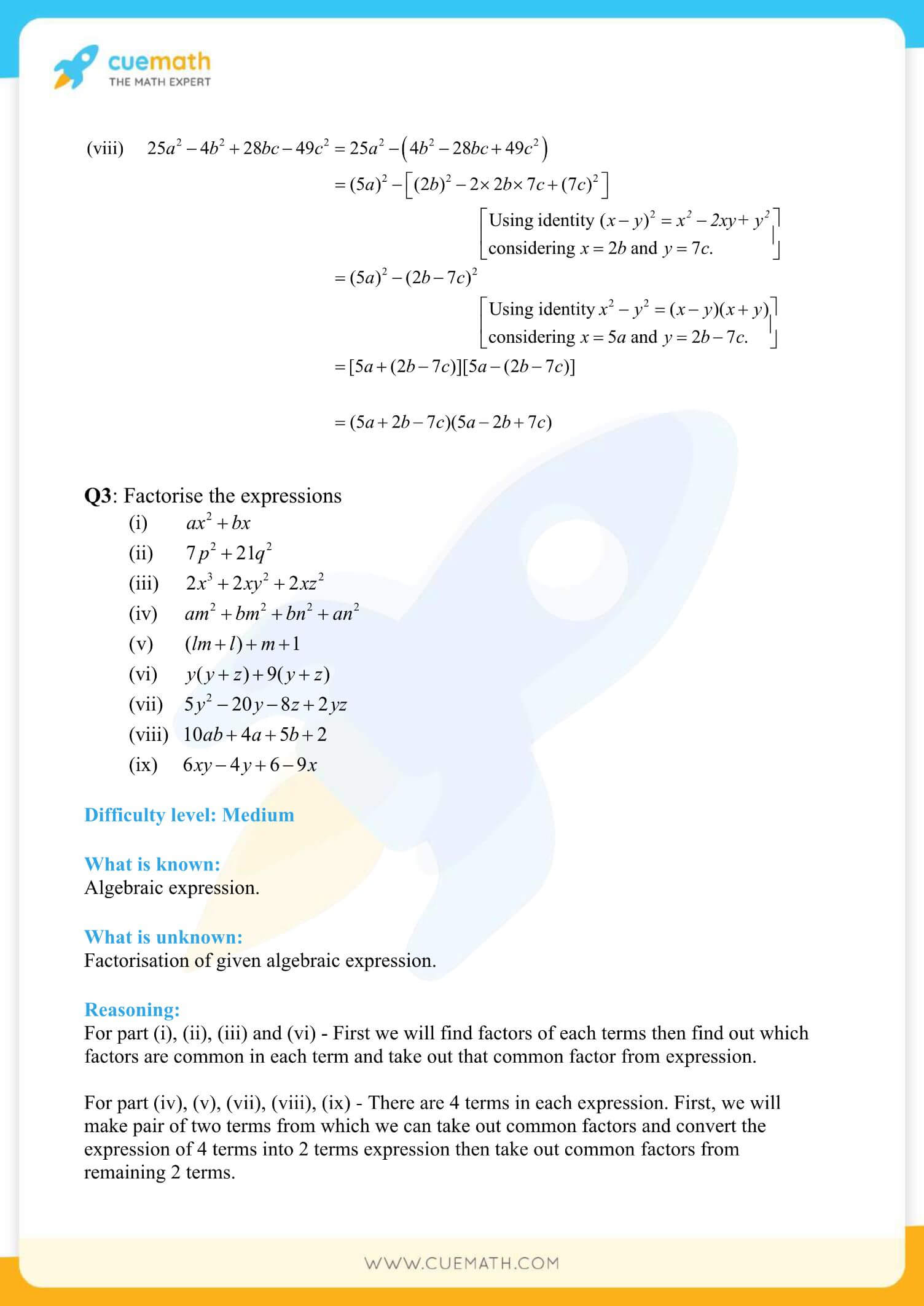 NCERT Solutions Class 8 Math Chapter 14 Factorization 9