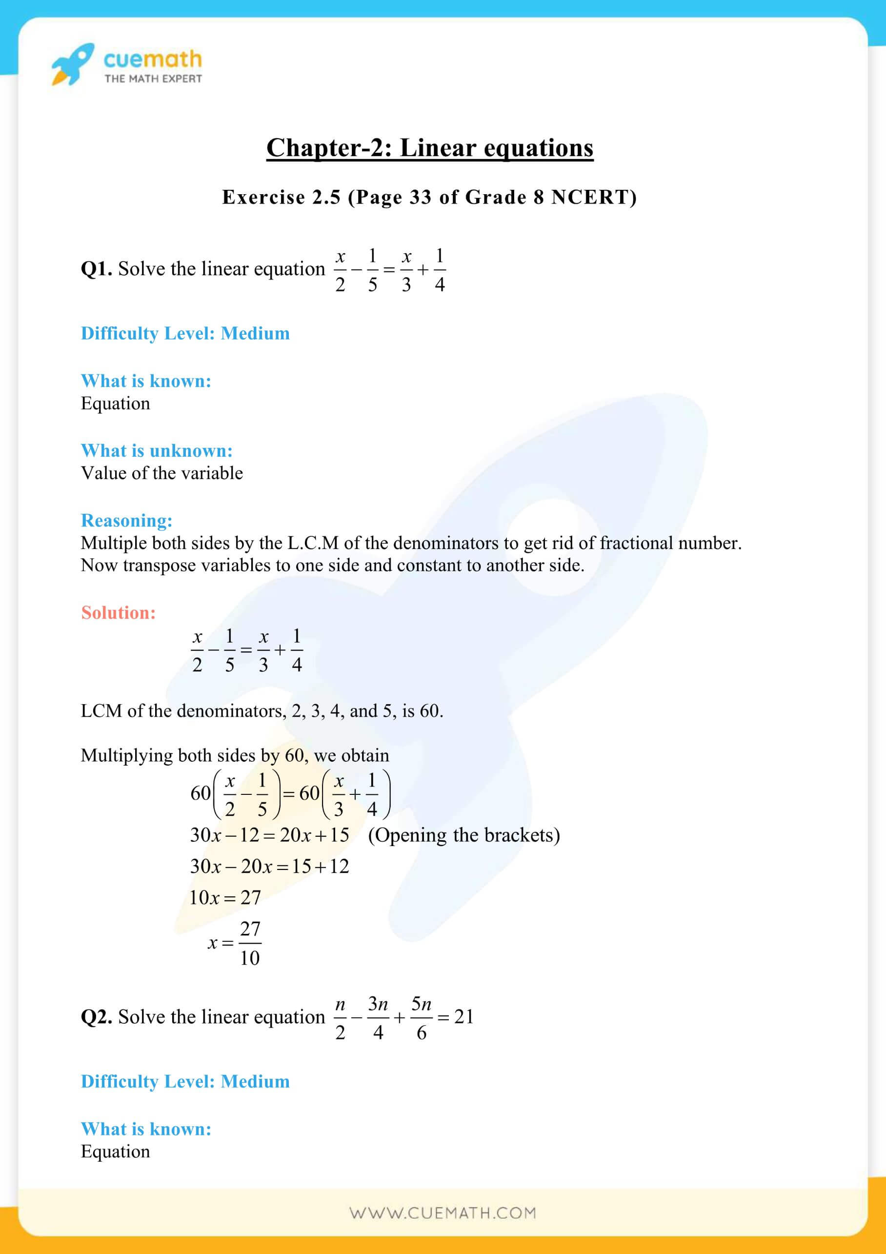 NCERT Solutions Class 8 Math Chapter 2 Linear Equations In One Variable 33
