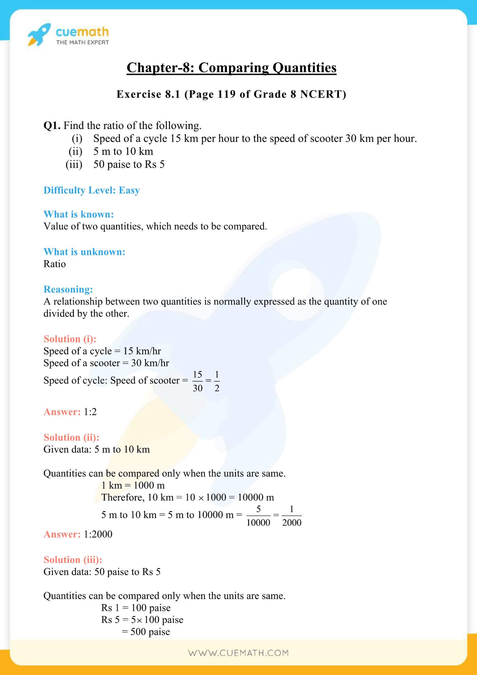 NCERT Solutions Class 8 Math Chapter 8 Exercise 8.1 1