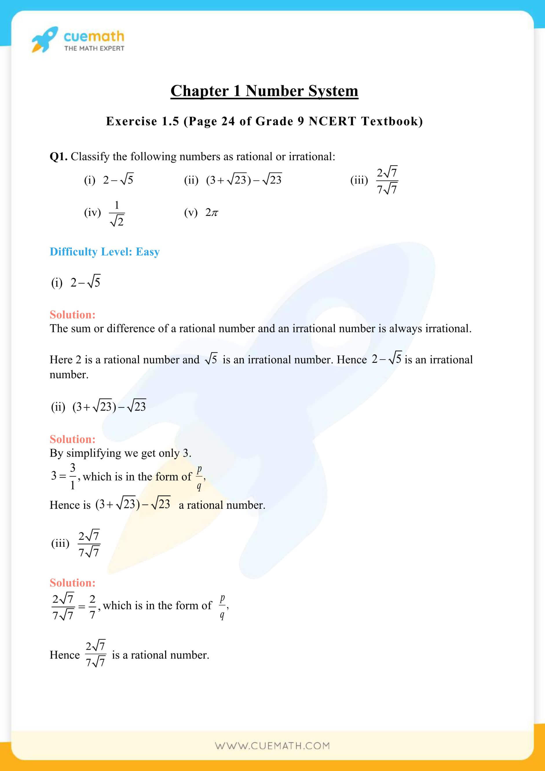 NCERT Solutions Class 9 Maths Chapter 1 Exercise 1 5 Number Systems 