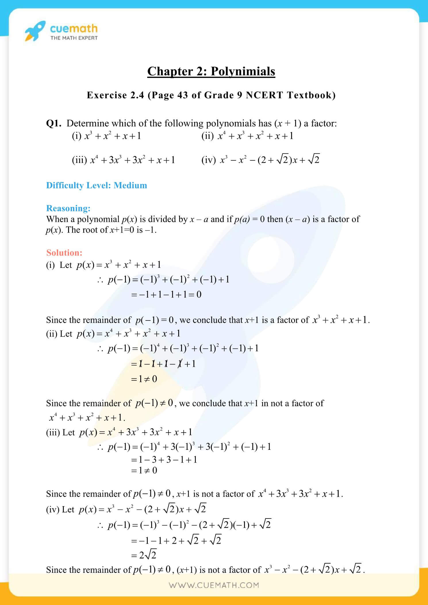 NCERT Solutions Class 9 Maths Chapter 2 Polynomials Free PDF