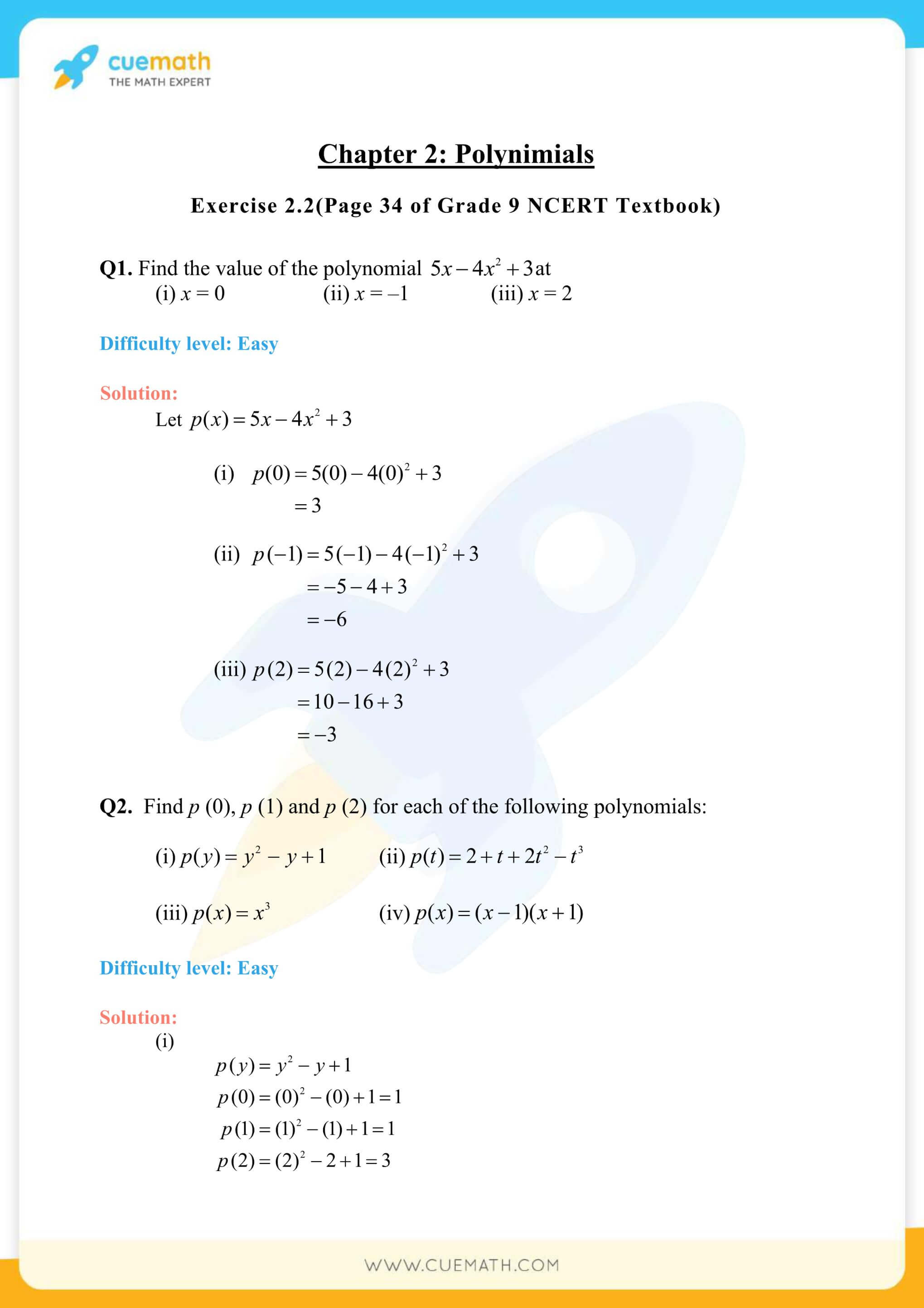 NCERT Solutions Class 9 Maths Chapter 2 Exercise 2 2 Polynomials