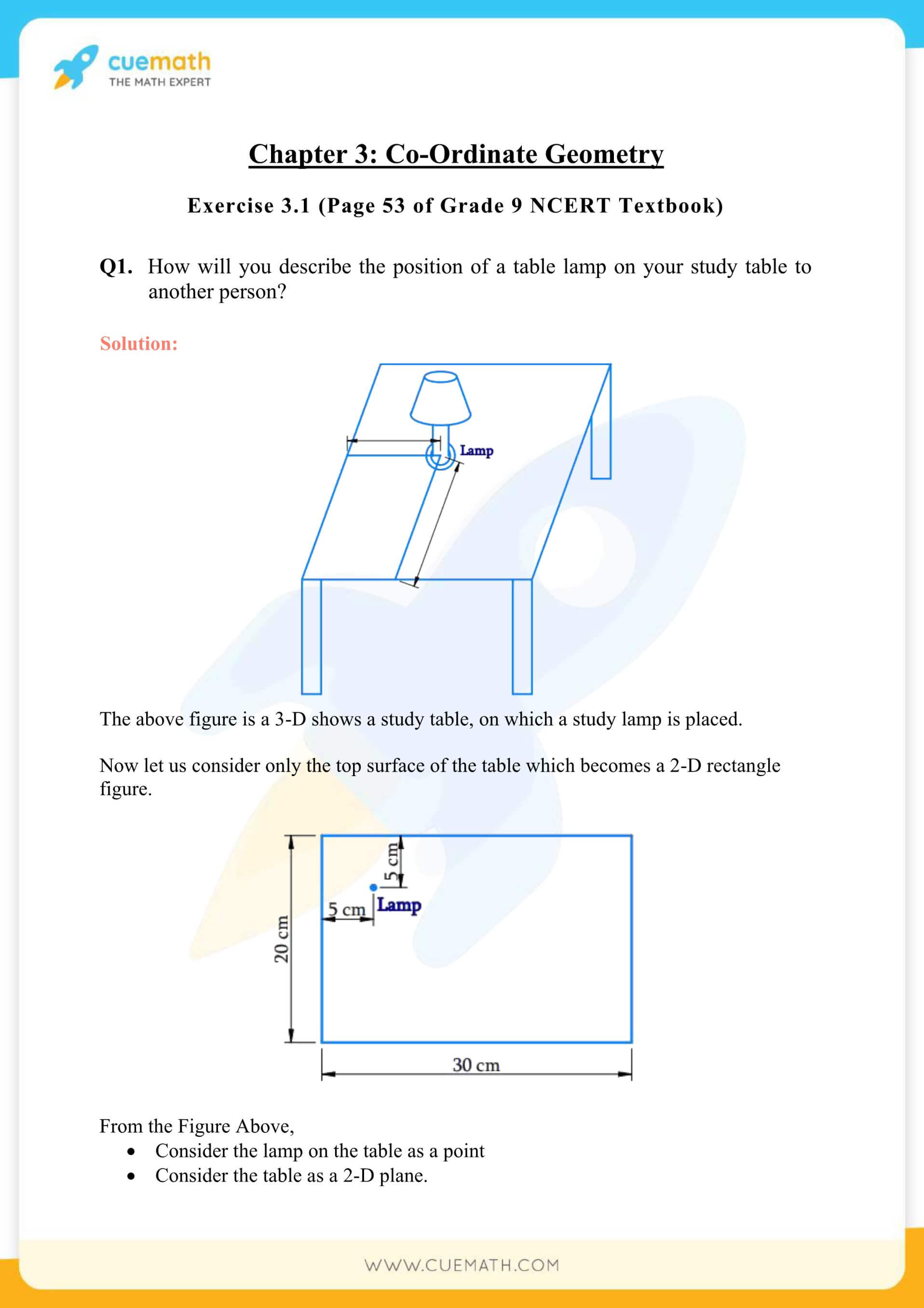 NCERT Solutions Class 9 Math Chapter 3 Co Ordinate Geometry 1