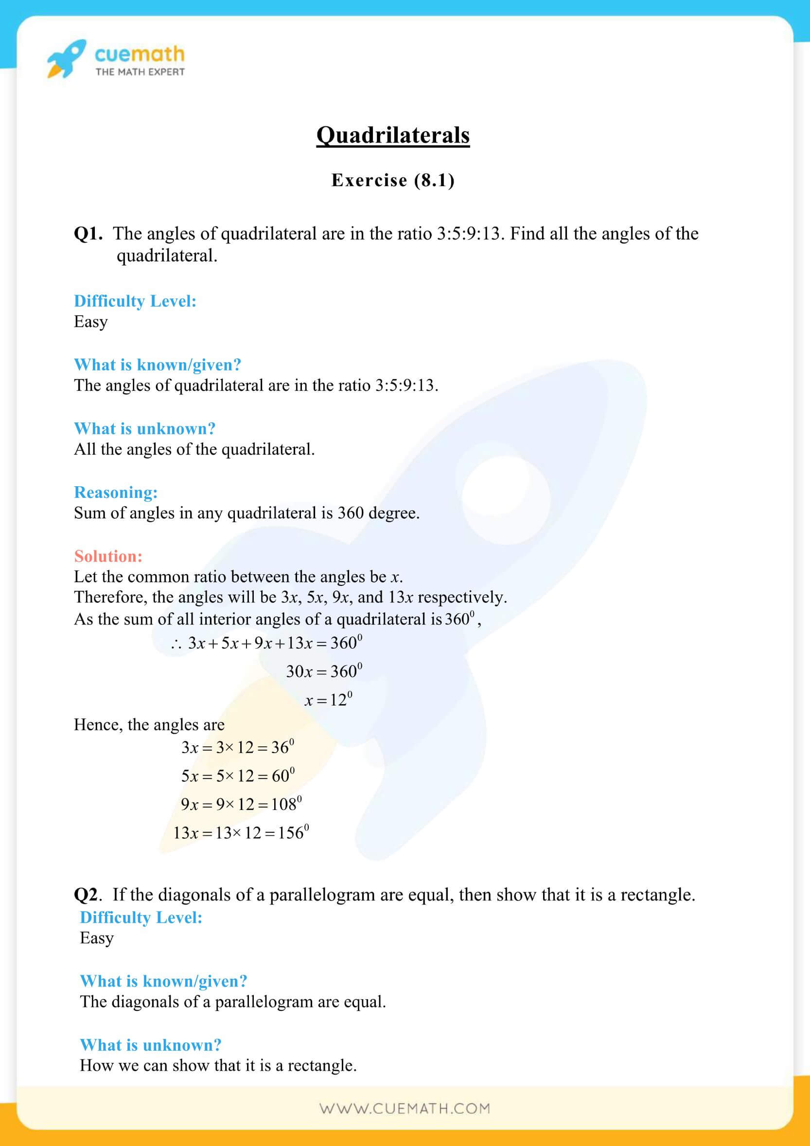 NCERT Solutions Class 9 Math Chapter 8 Quadrilaterals 1
