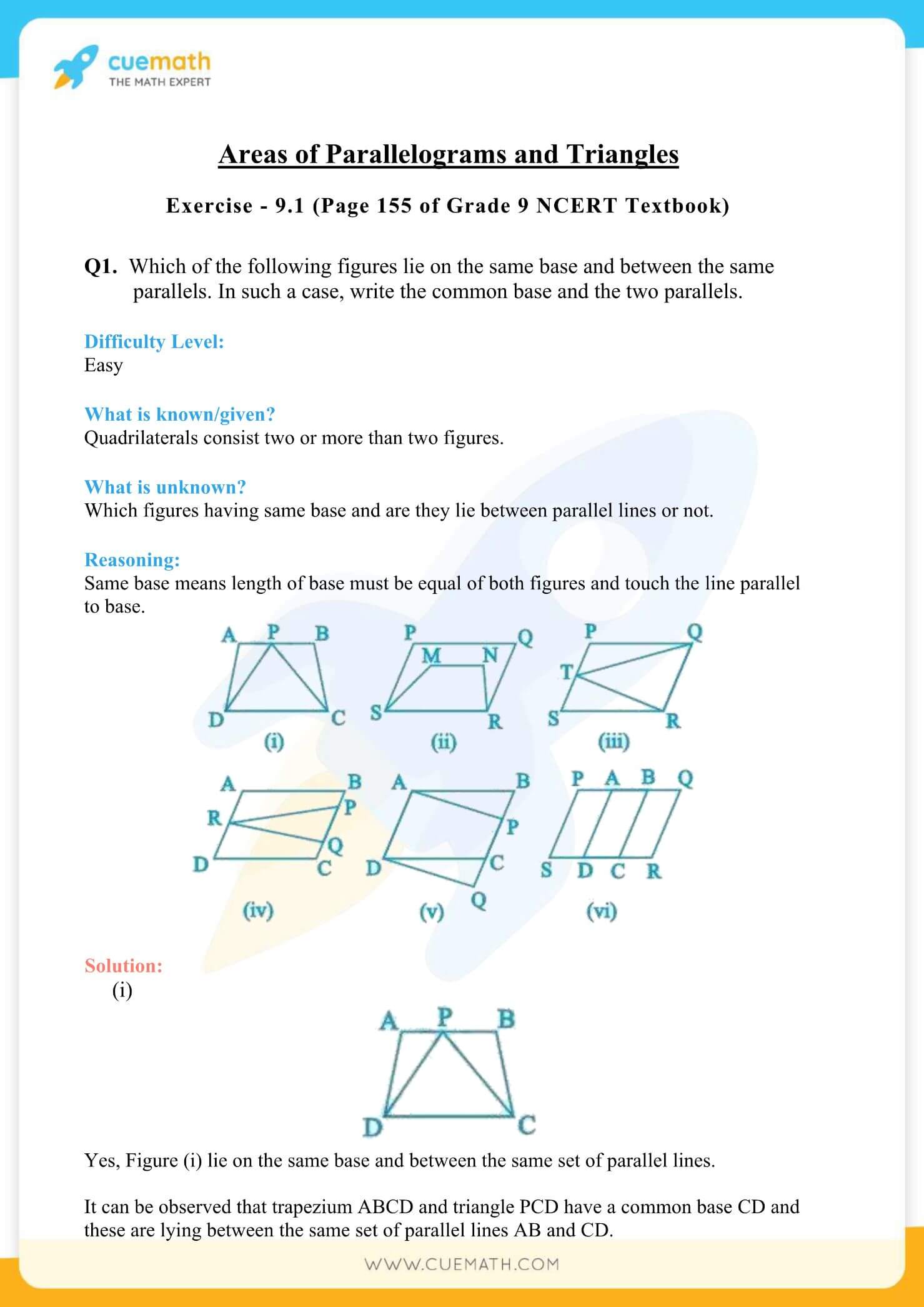 NCERT Solutions Class 9 Math Chapter 9 Areas Of Parallelograms And Triangles 1