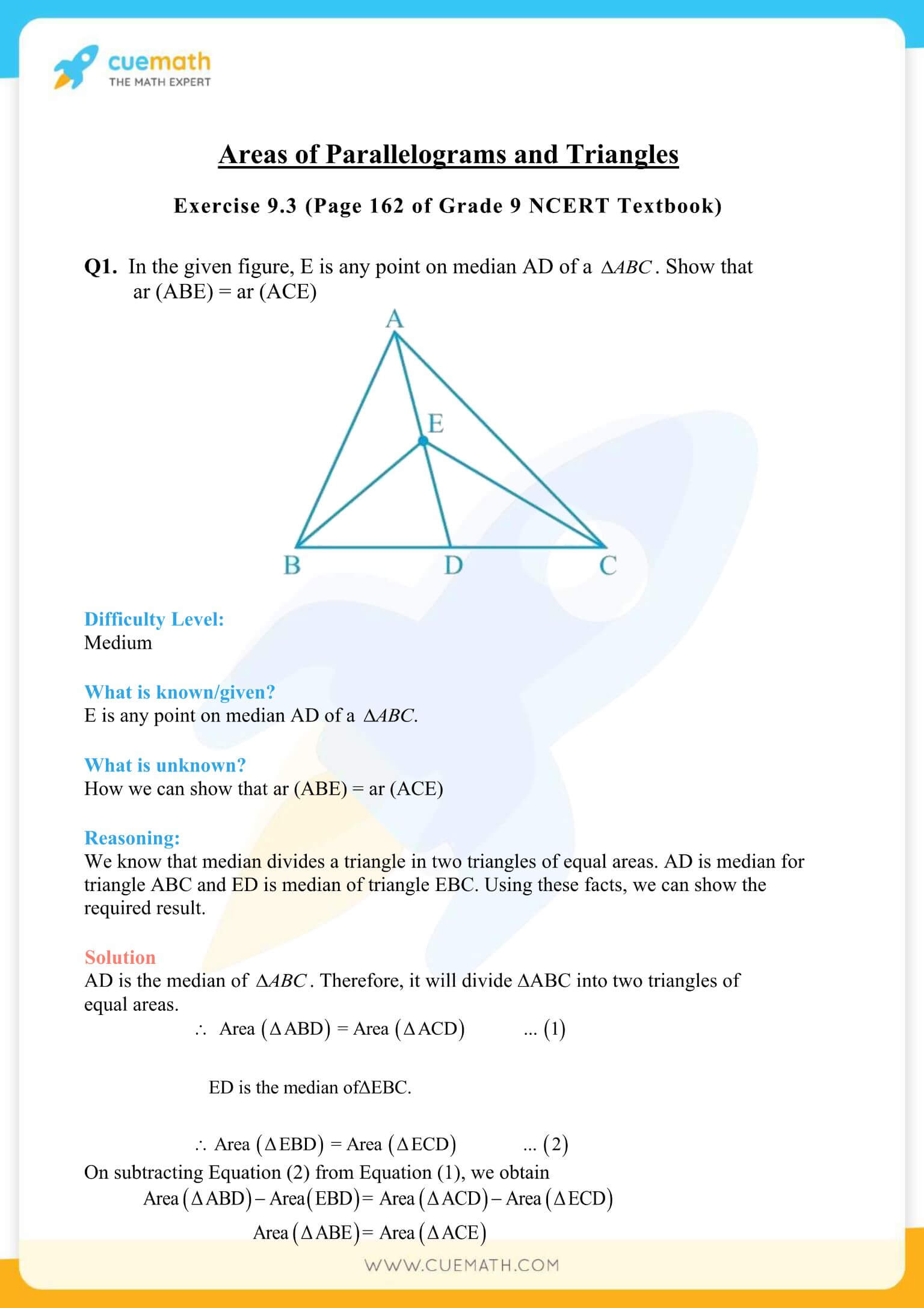 NCERT Solutions Class 9 Math Chapter 9 Areas Of Parallelograms And Triangles 12